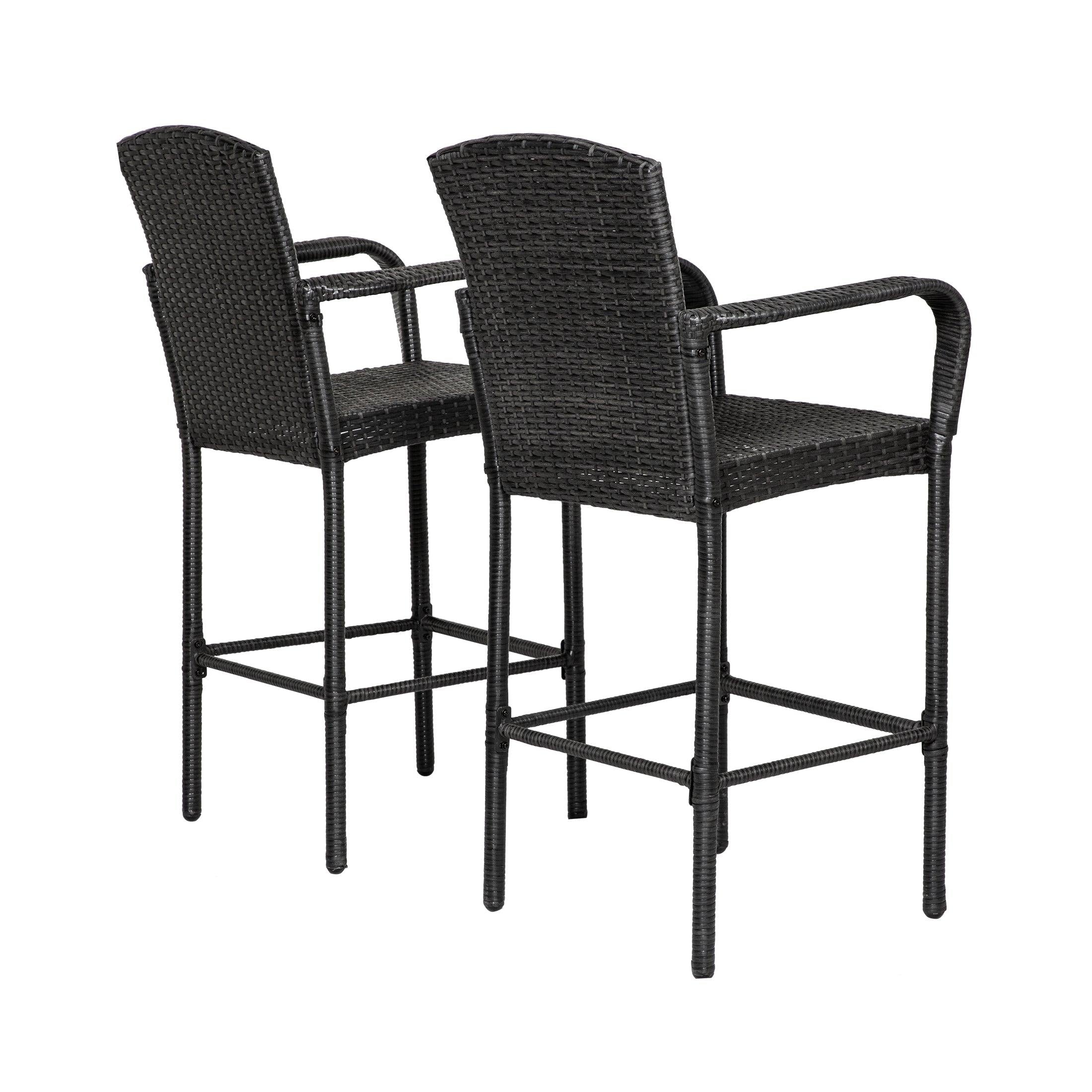 Estela Outdoor Rattan Wicker Patio Bar Stools (Set of 2) - Costaelm