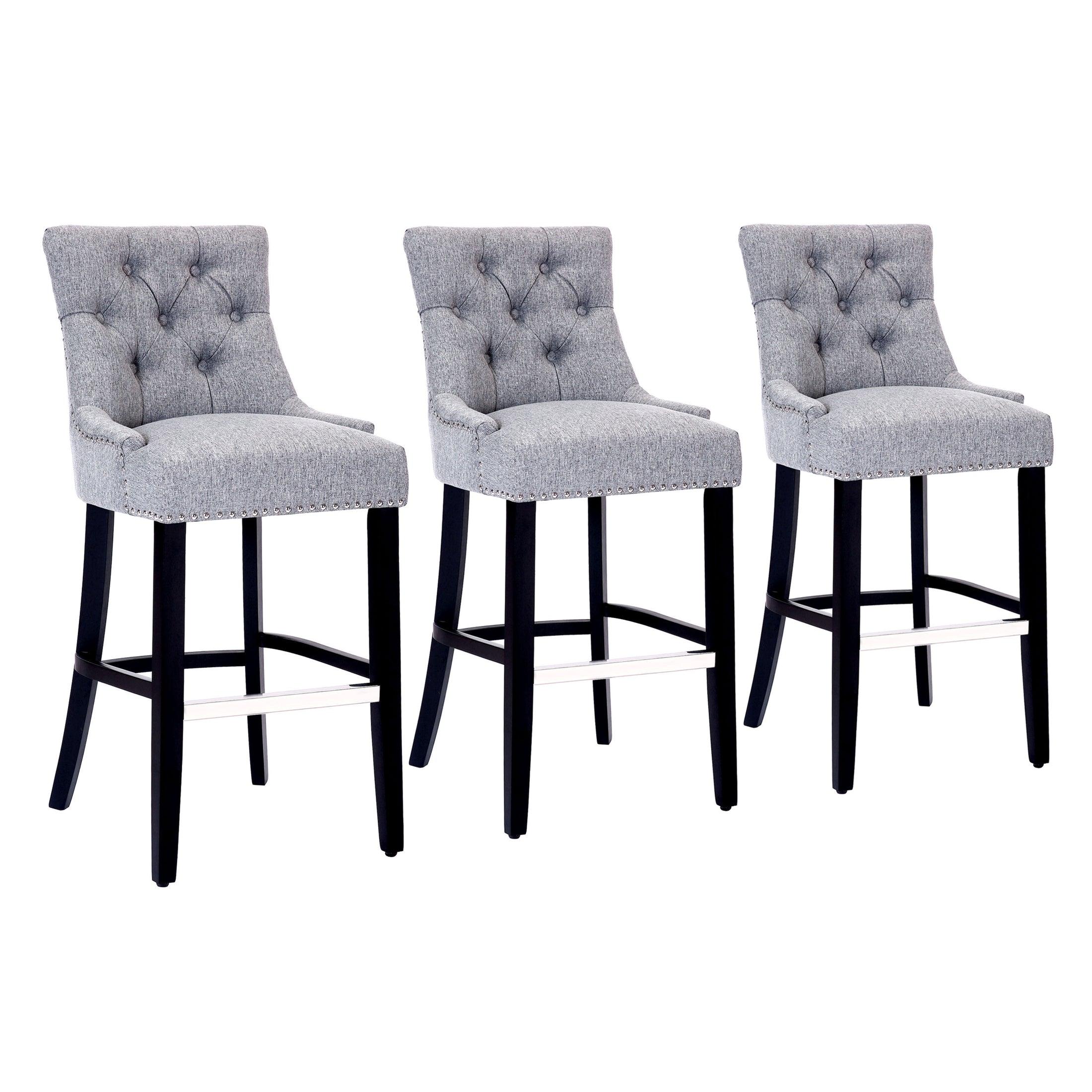 Bellmount 29" Upholstered Tufted Wingback Bar Stool (Set of 3) - Costaelm