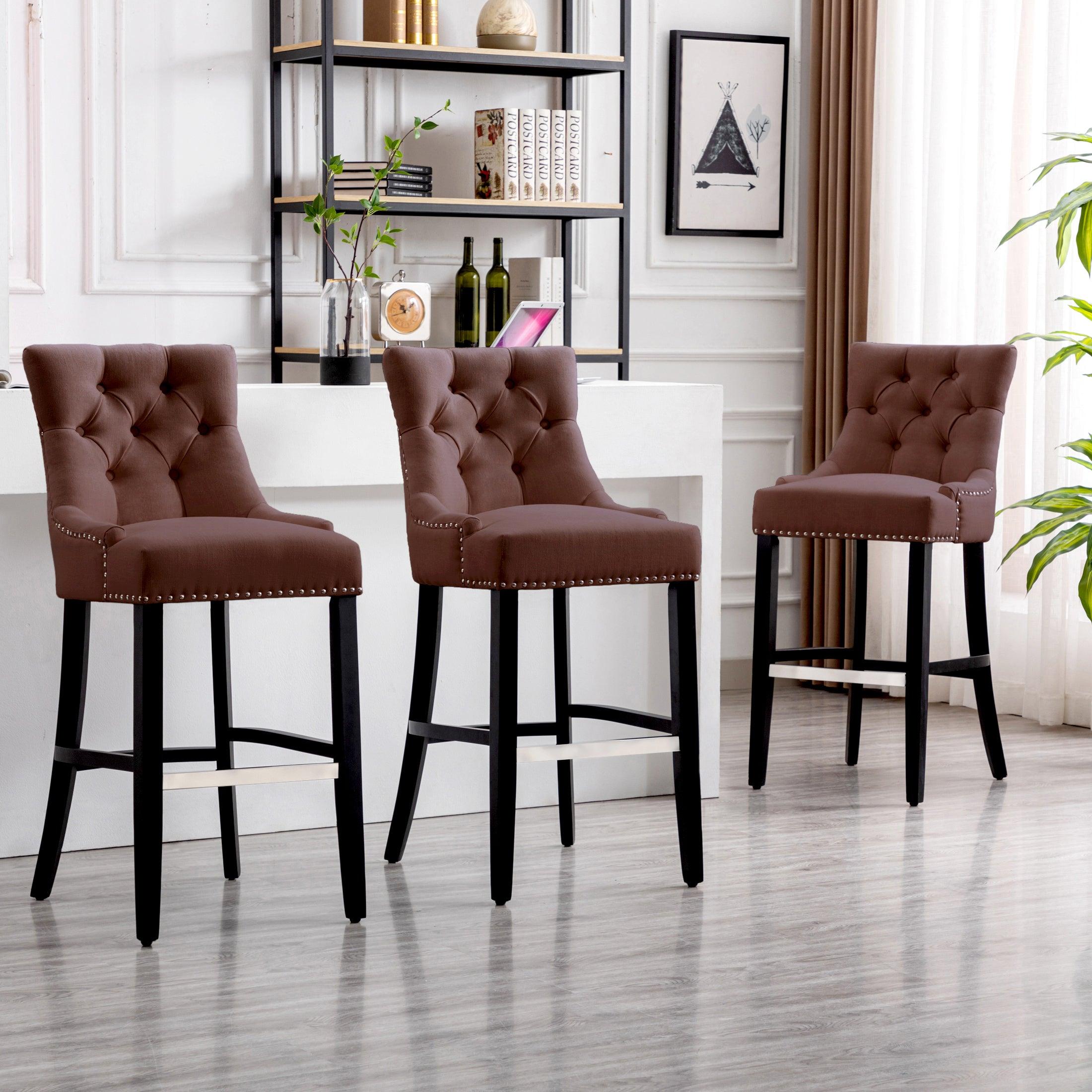 Bellmount 29" Upholstered Tufted Wingback Bar Stool (Set of 3) - Costaelm