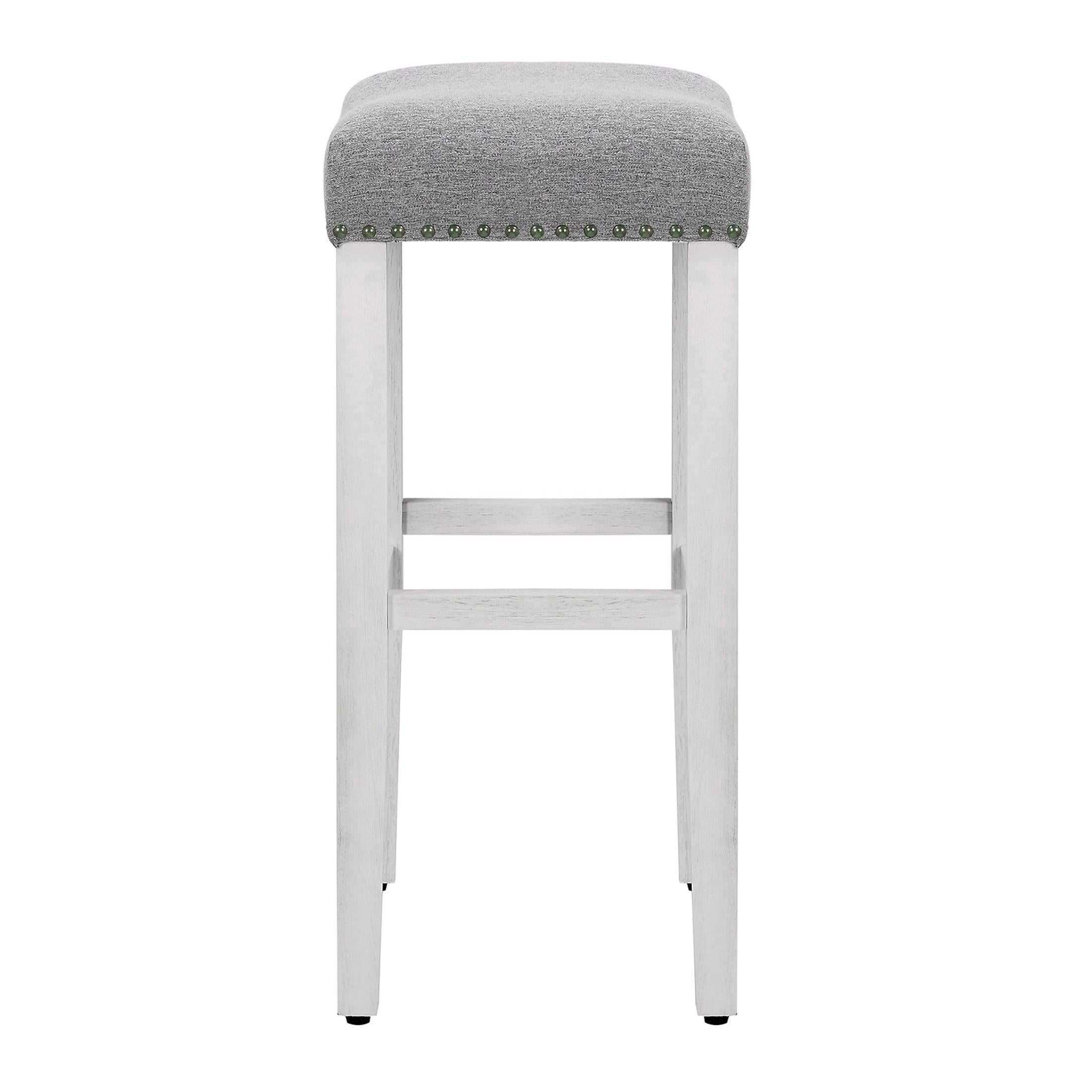 Willow 29" Upholstered Saddle Seat Bar Stool, Antique White/Gray