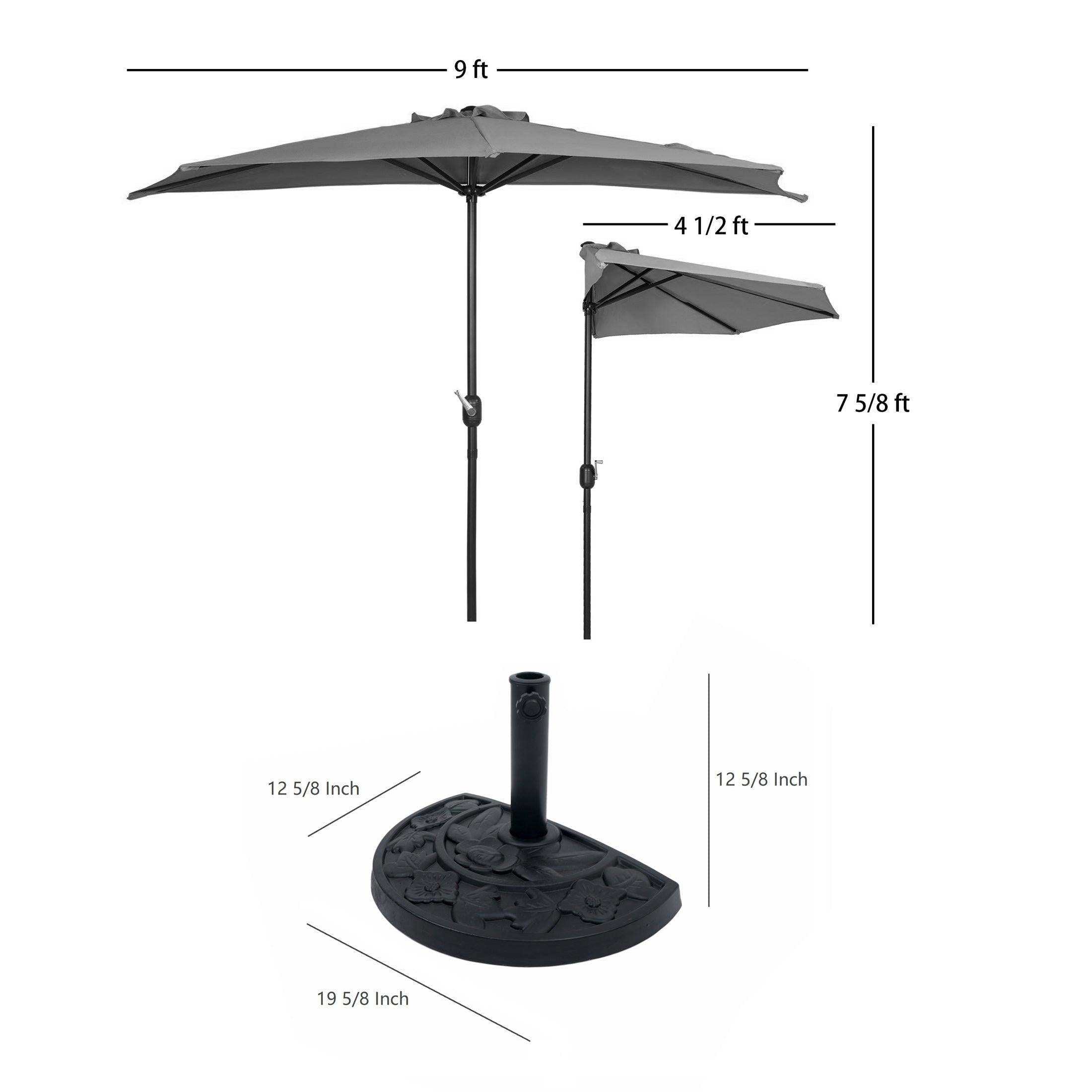 Easton 9 Ft Half Patio Umbrella with Half Resin Base Included - Costaelm