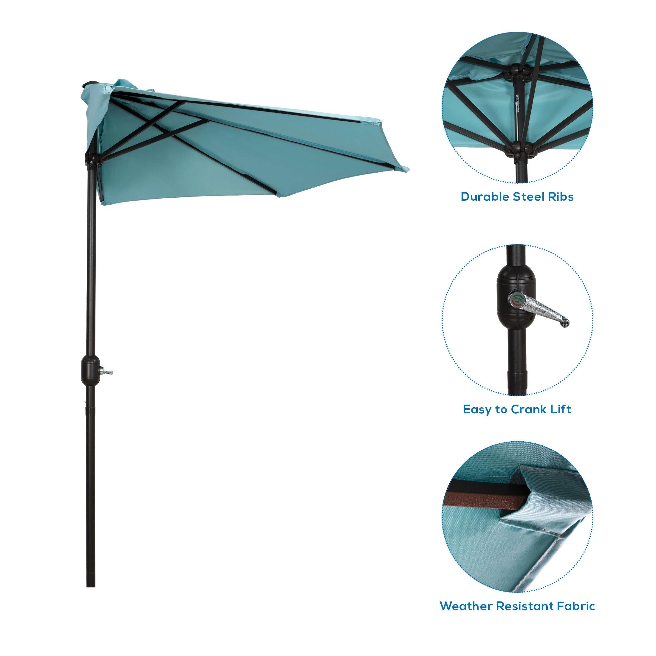 Easton 9 Ft Half Patio Umbrella with Square Concrete Base Included - Costaelm