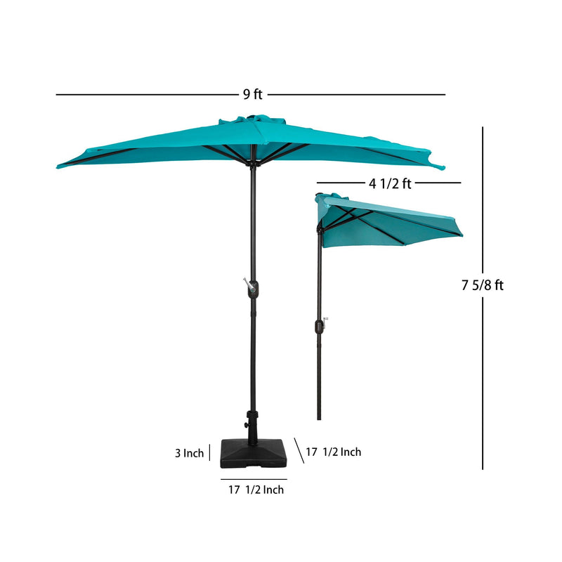 Easton 9 Ft Half Patio Umbrella with Square Concrete Base Included - Costaelm