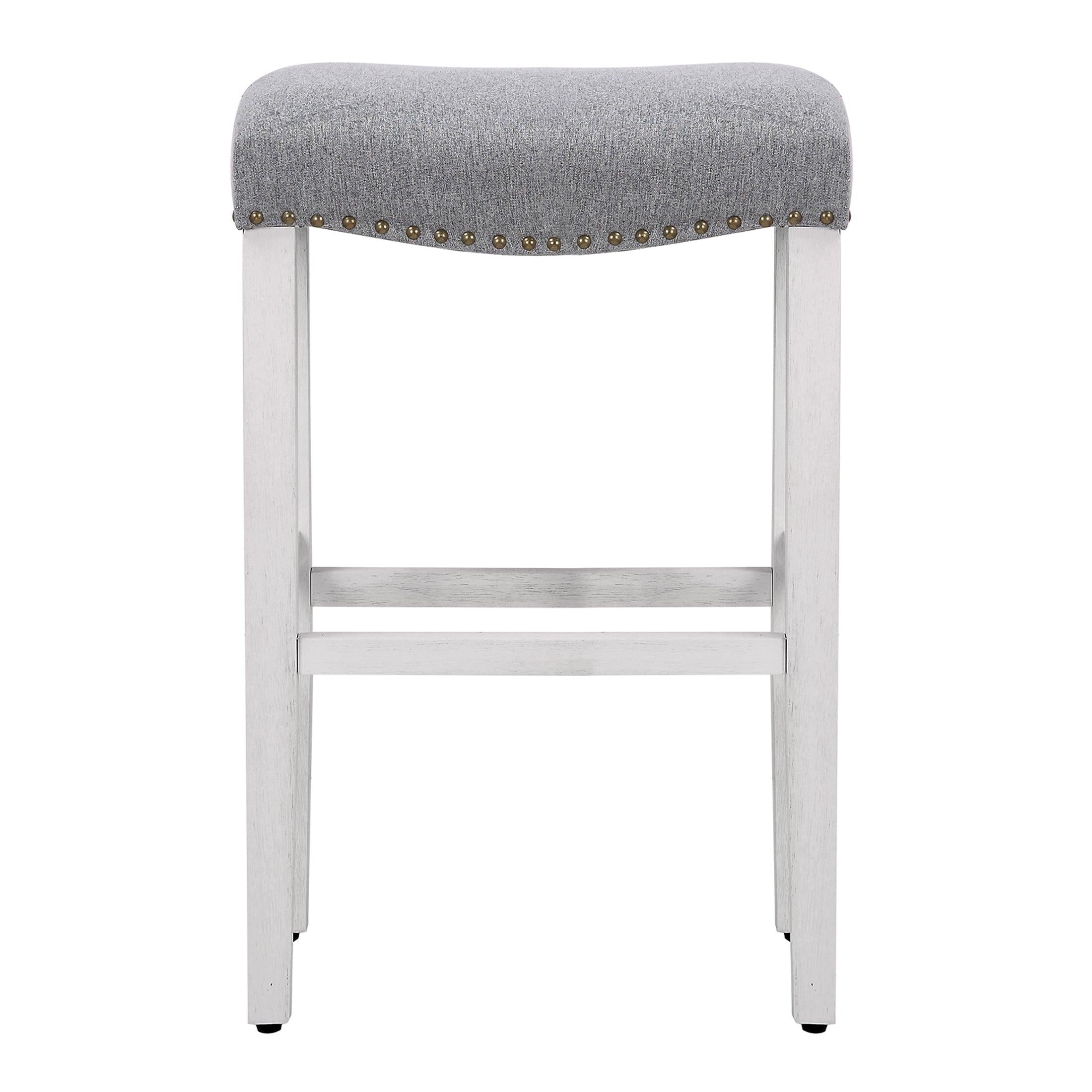 Willow 29" Upholstered Saddle Seat Bar Stool, Antique White/Gray