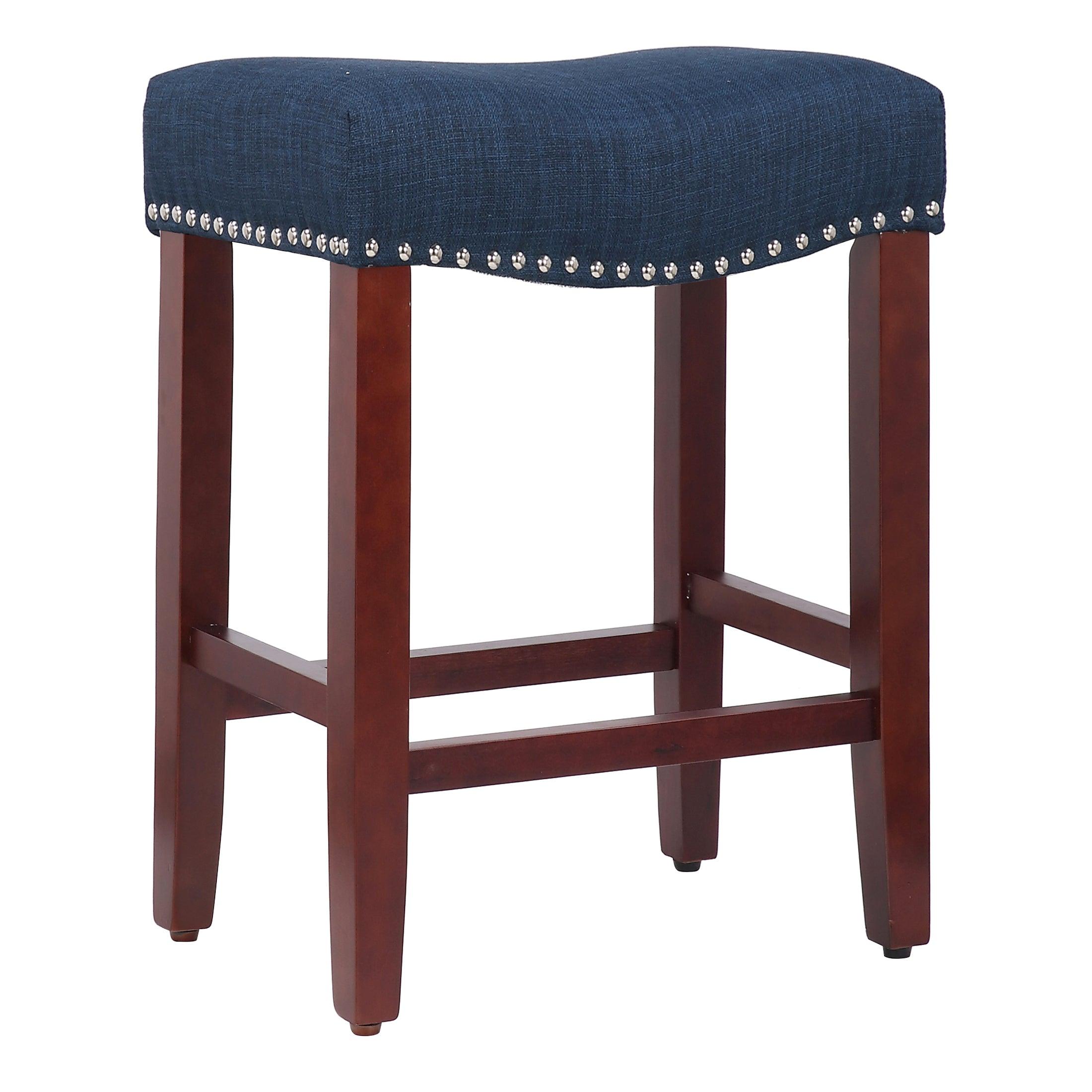 Sierra 24" Upholstered Saddle Seat Bar Stool, Cherry/Navy Blue