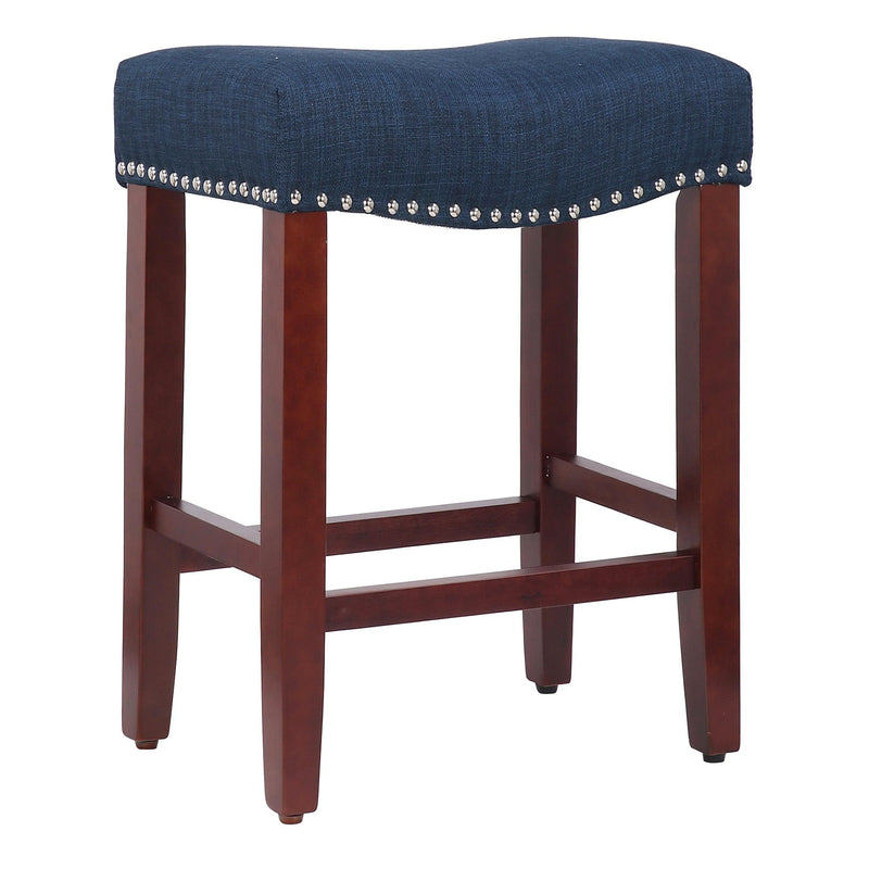 Frankllin 24" Upholstered Saddle Seat Bar Stool (Set of 2), Cherry/Navy Blue
