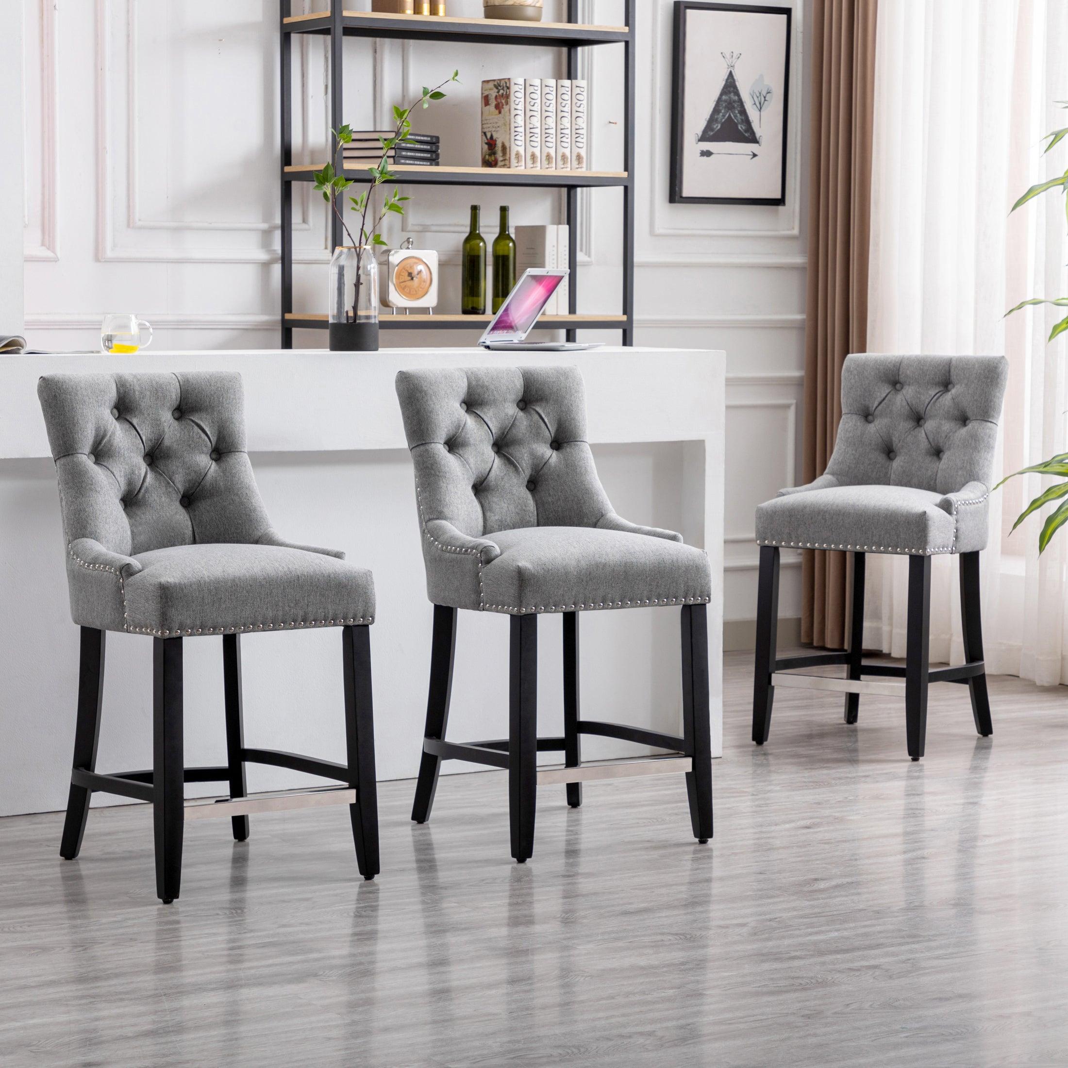 Bellmount 24" Upholstered Tufted Wingback Counter Stool (Set of 3) - Costaelm