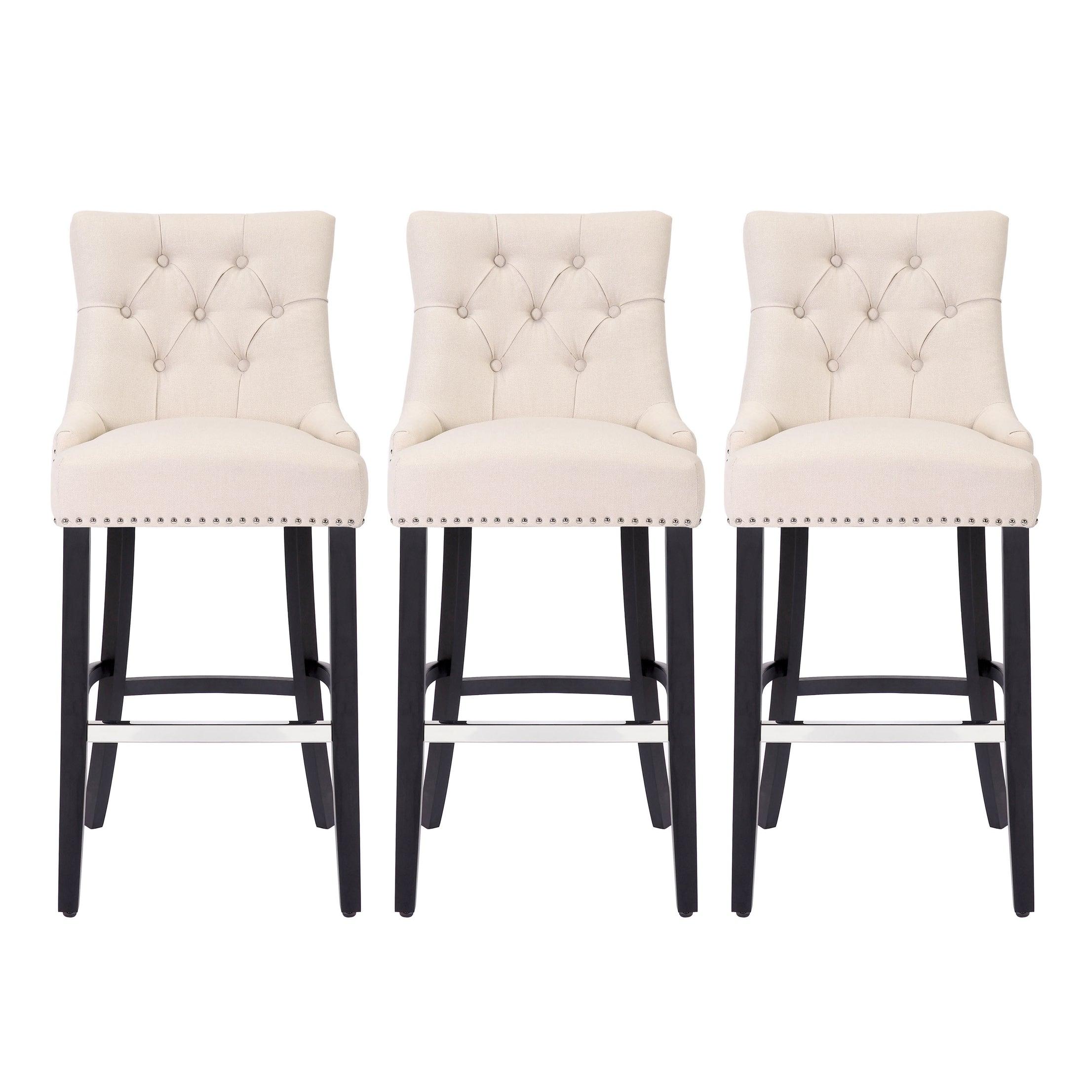 Bellmount 29" Upholstered Tufted Wingback Bar Stool (Set of 3) - Costaelm