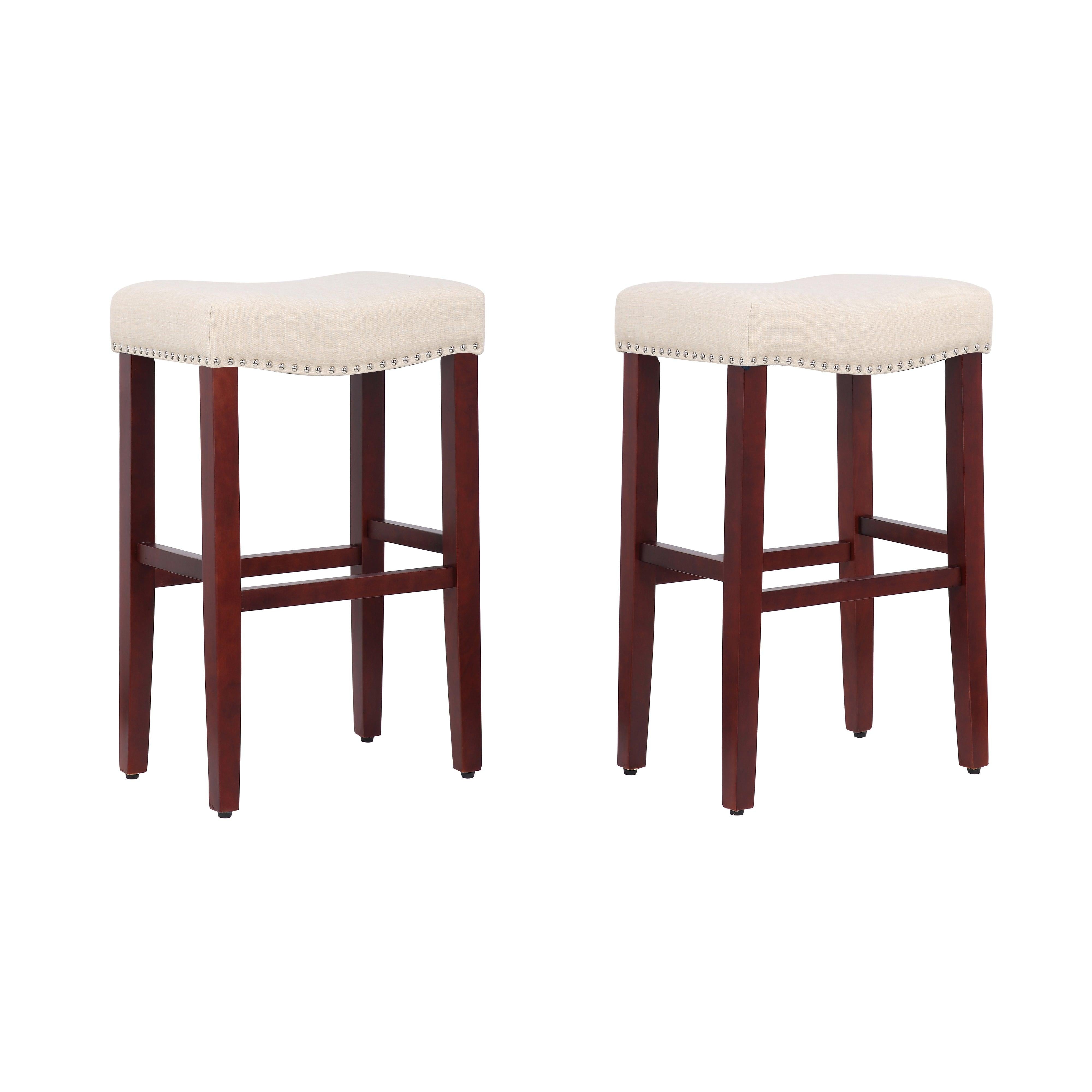 Frankllin 29" Upholstered Saddle Seat Counter Stool (Set of 2), Cherry/Beige