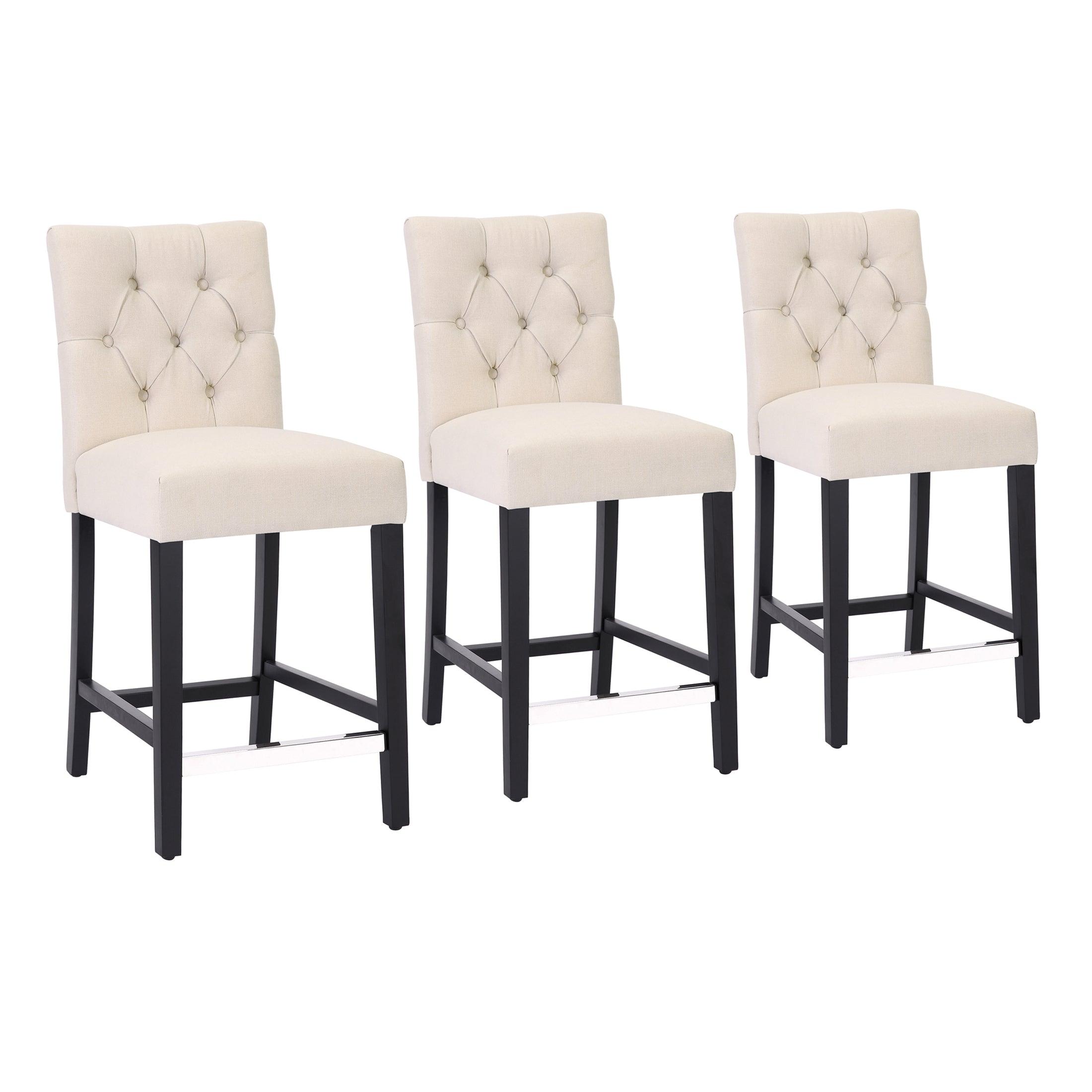 Jameson 24" Linen Fabric Tufted Upholstered Counter Stool (Set of 3) - Costaelm