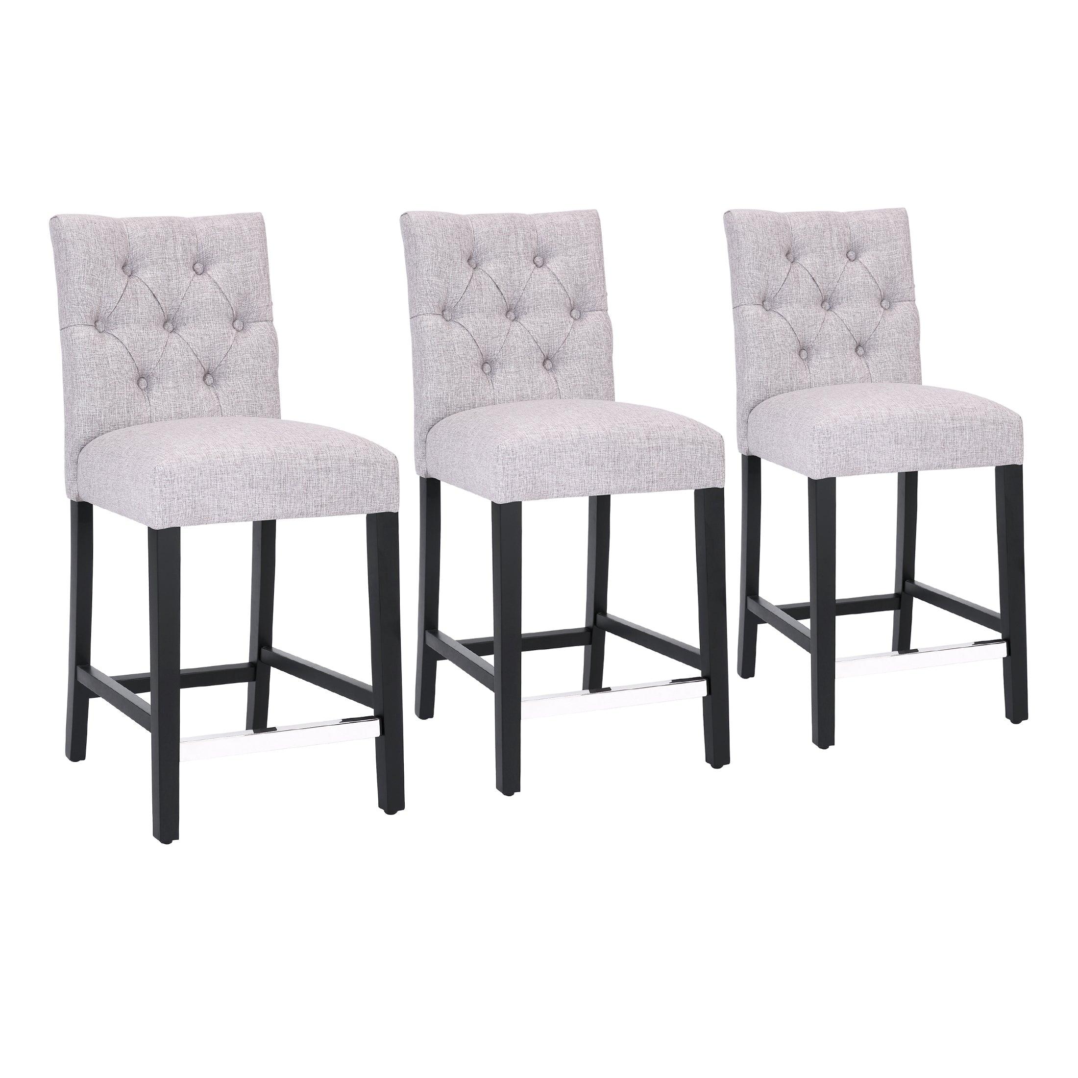 Jameson 24" Linen Fabric Tufted Upholstered Counter Stool (Set of 3) - Costaelm