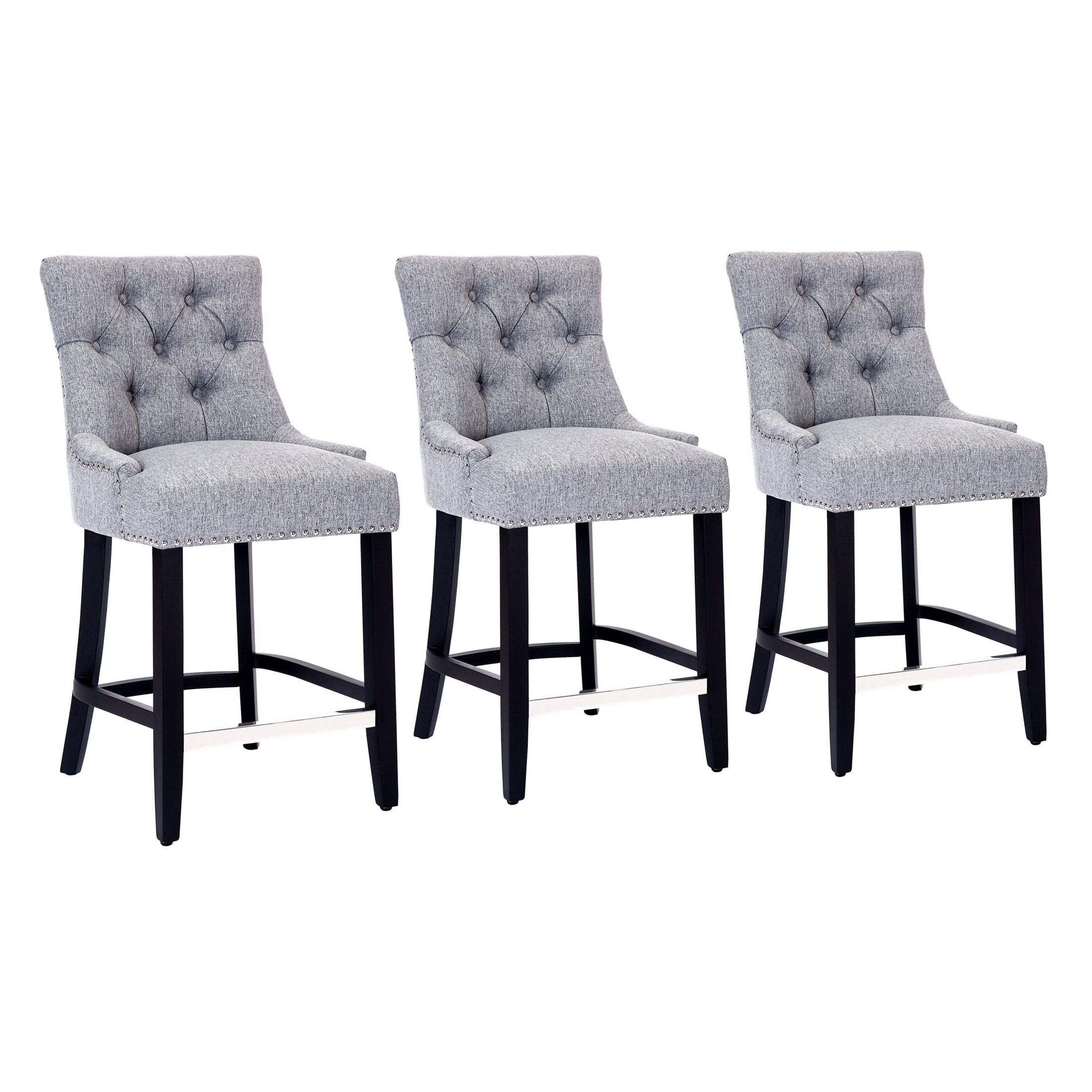 Bellmount 24" Upholstered Tufted Wingback Counter Stool (Set of 3) - Costaelm