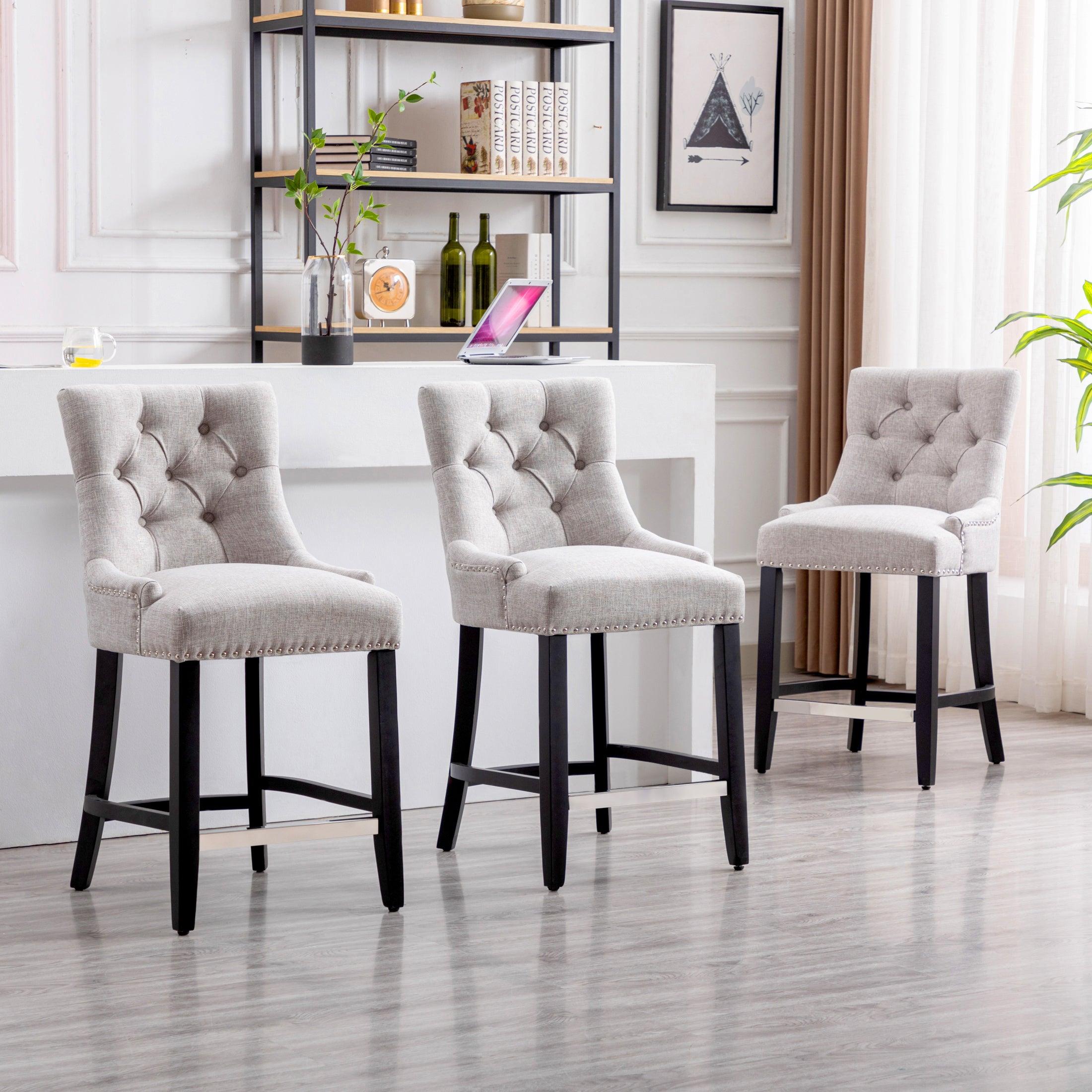 Bellmount 24" Upholstered Tufted Wingback Counter Stool (Set of 3) - Costaelm