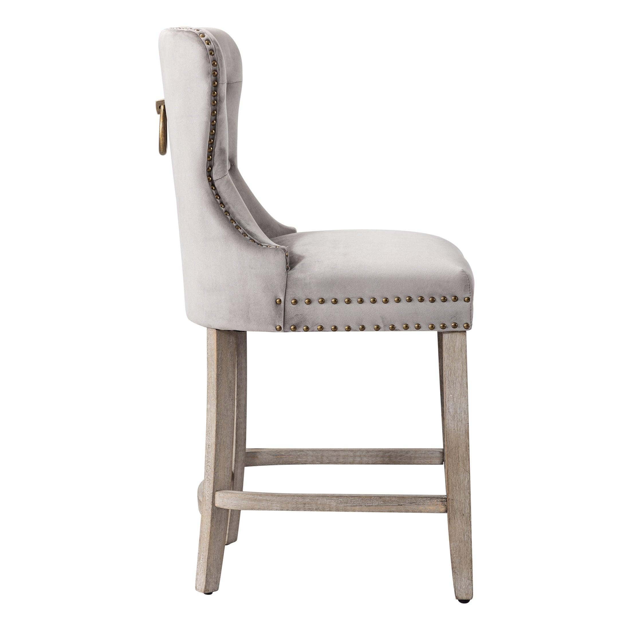 Hank 24" Tufted Velvet Bar Stool, Antique Gray/Velvet Gray