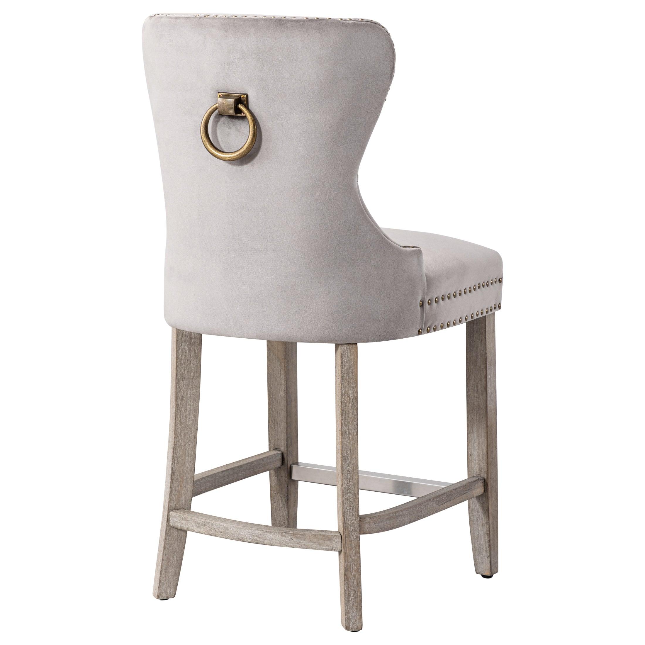 Hank 24" Tufted Velvet Bar Stool, Antique Gray/Velvet Gray