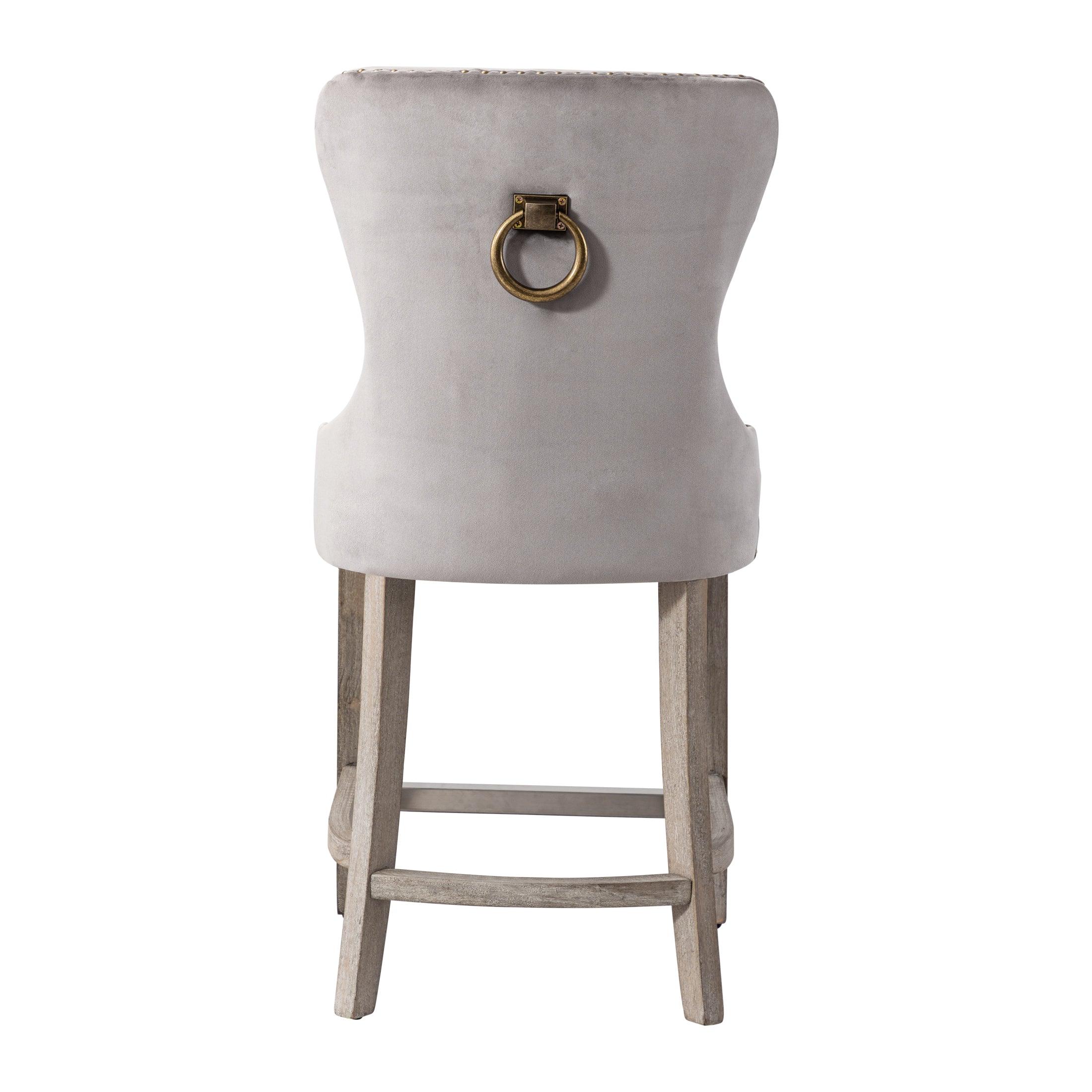 Hank 24" Tufted Velvet Bar Stool, Antique Gray/Velvet Gray