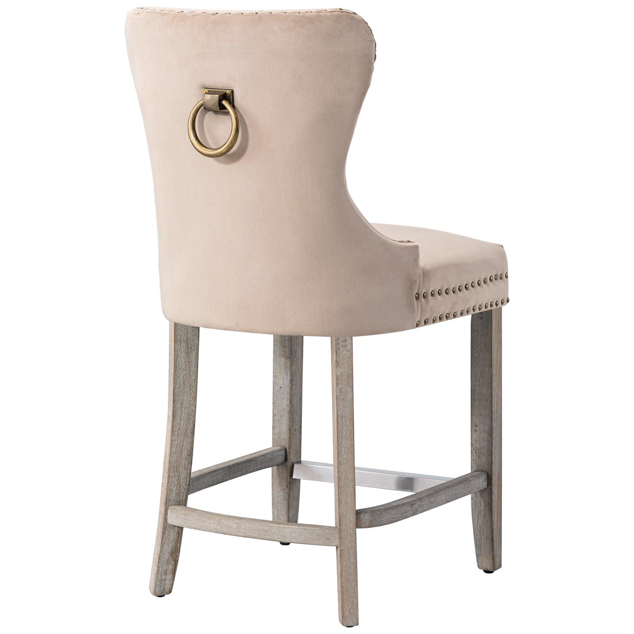 Hank 24" Tufted Velvet Bar Stool, Antique Gray/Velvet Taupe