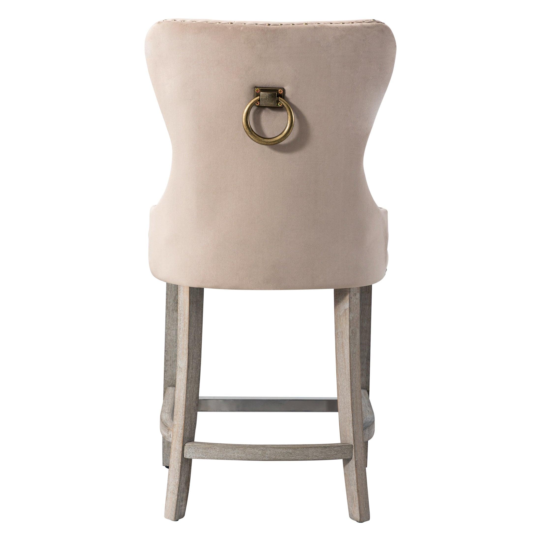 Hank 24" Tufted Velvet Bar Stool, Antique Gray/Velvet Taupe