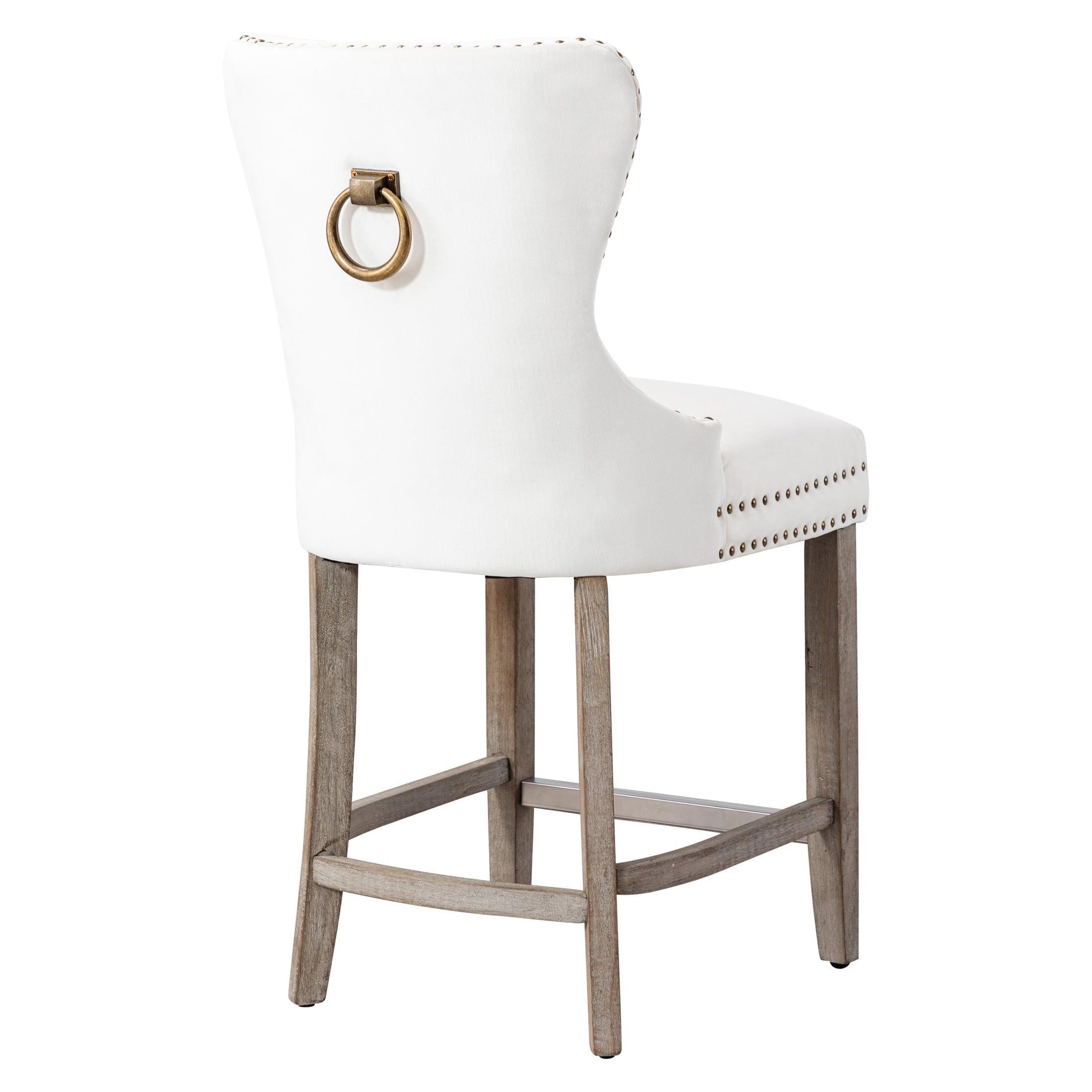 Hank 24" Tufted Velvet Bar Stool, Antique Gray/Velvet Cream