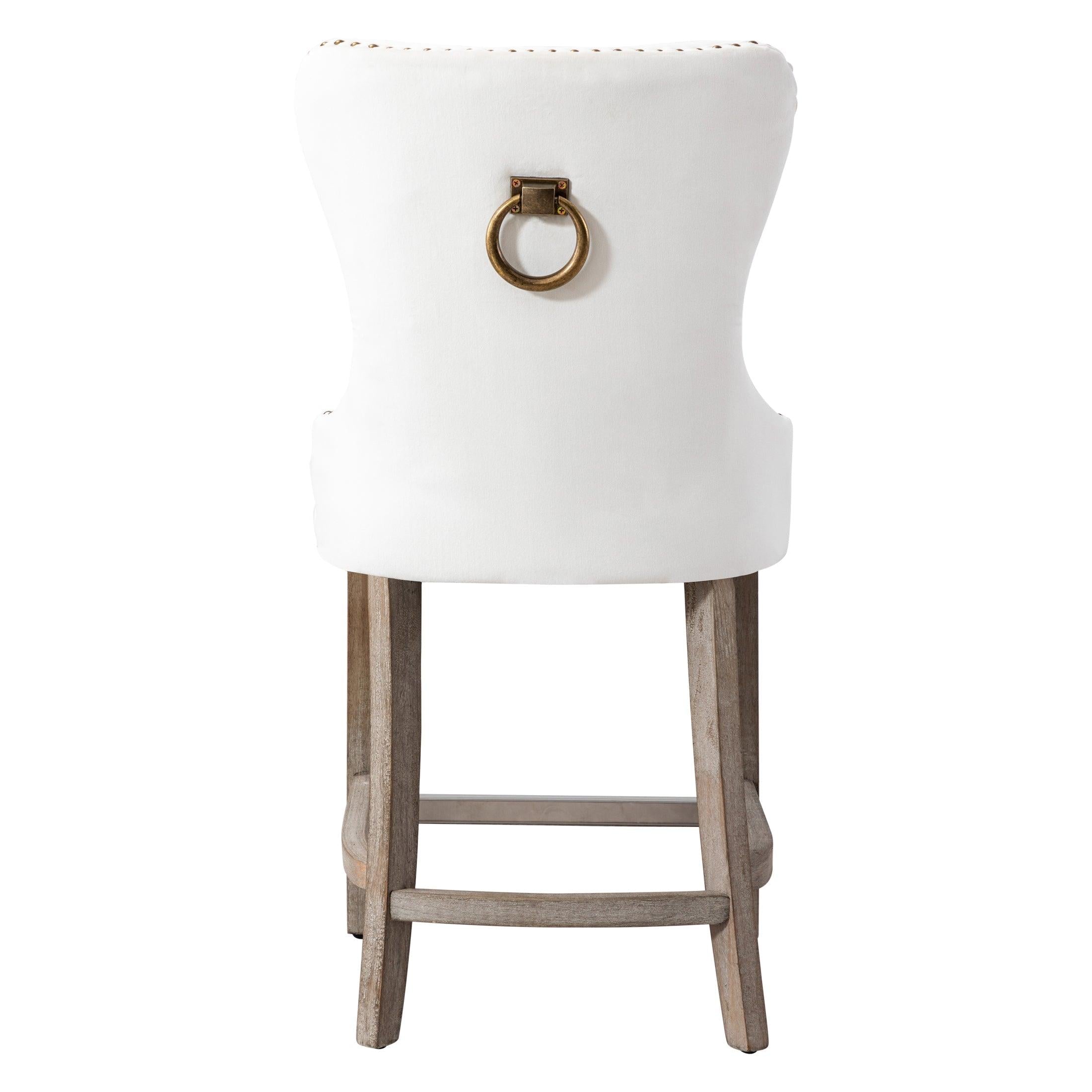 Hank 24" Tufted Velvet Bar Stool, Antique Gray/Velvet Cream