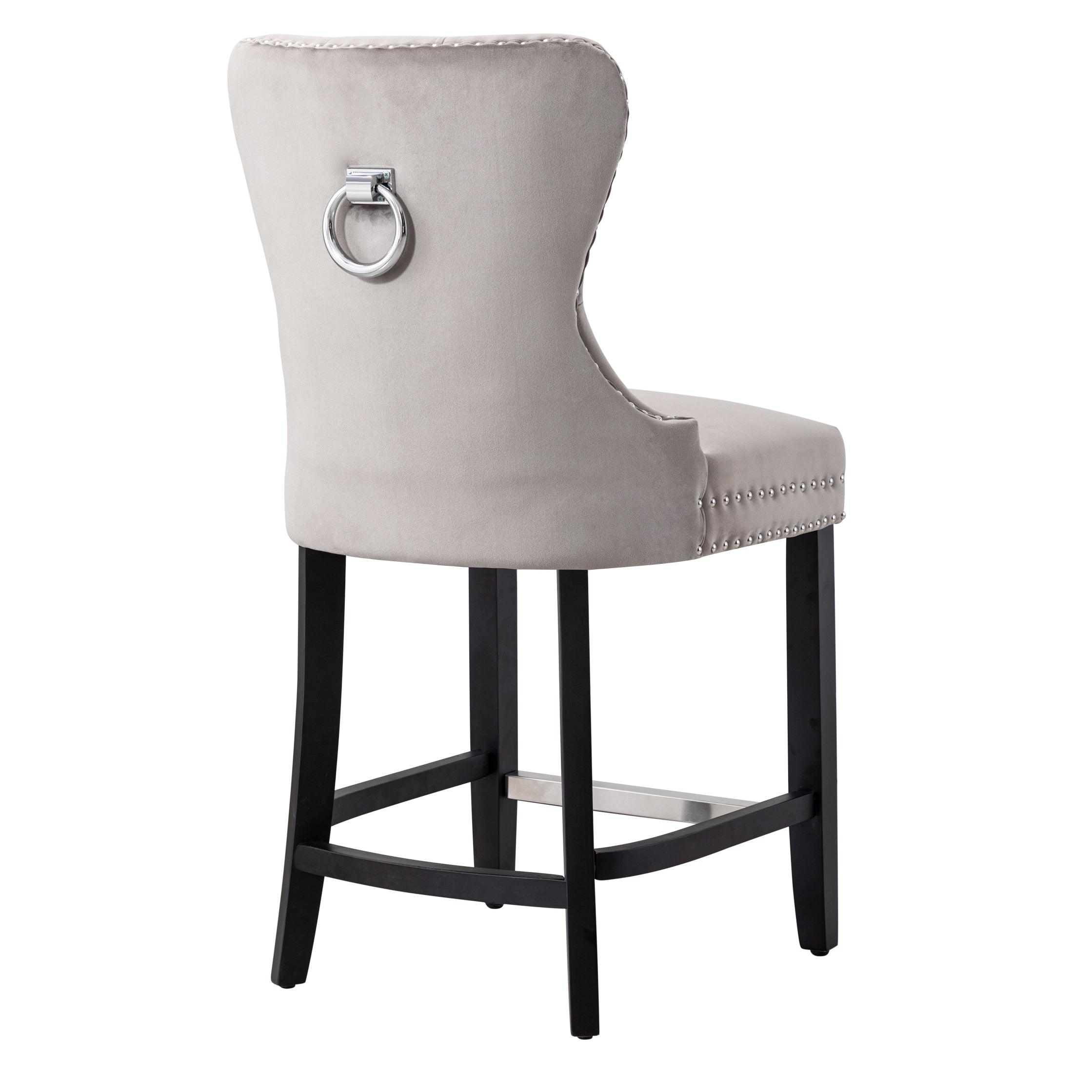 Hank 24" Tufted Velvet Bar Stool, Black/Velvet Gray