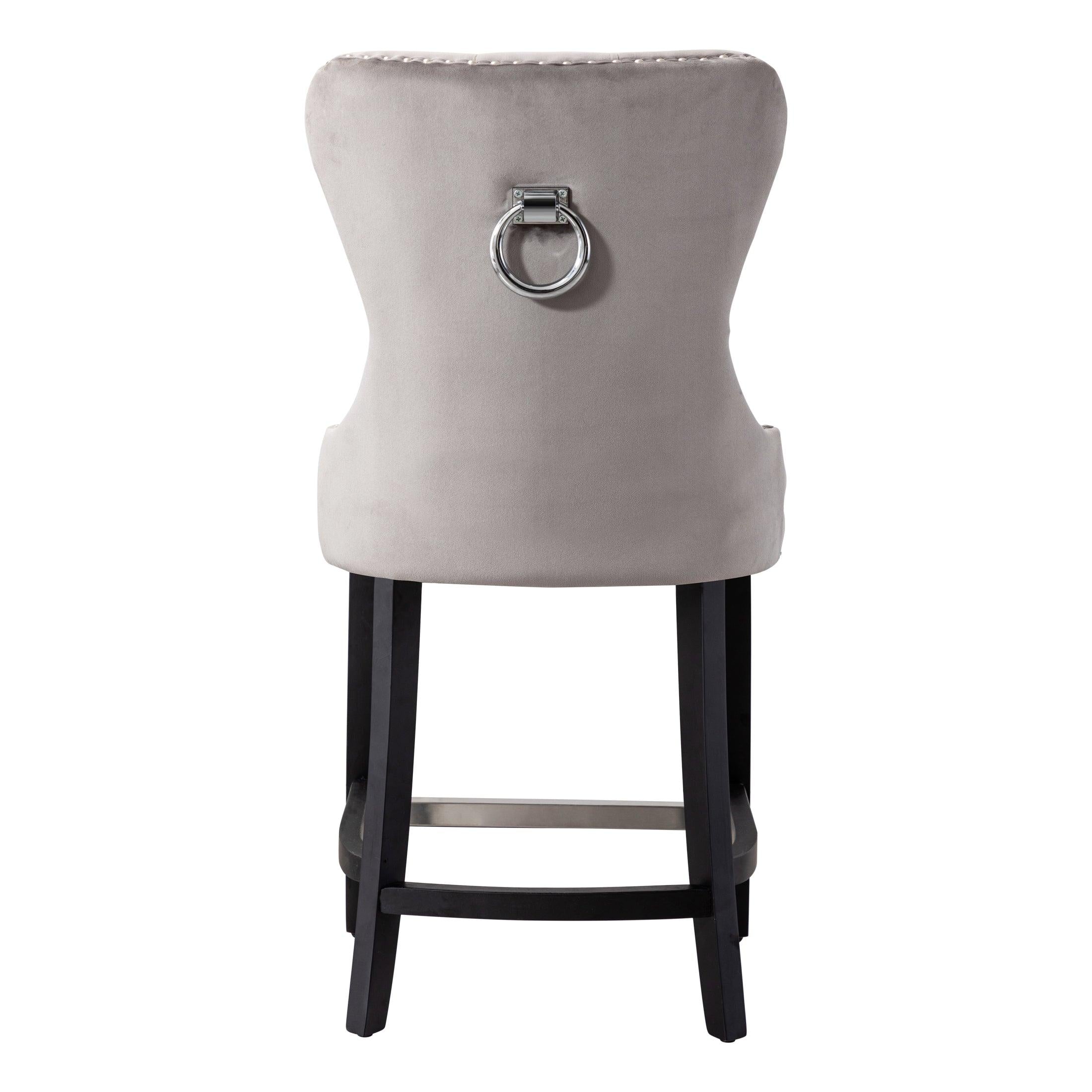 Hank 24" Tufted Velvet Bar Stool, Black/Velvet Gray