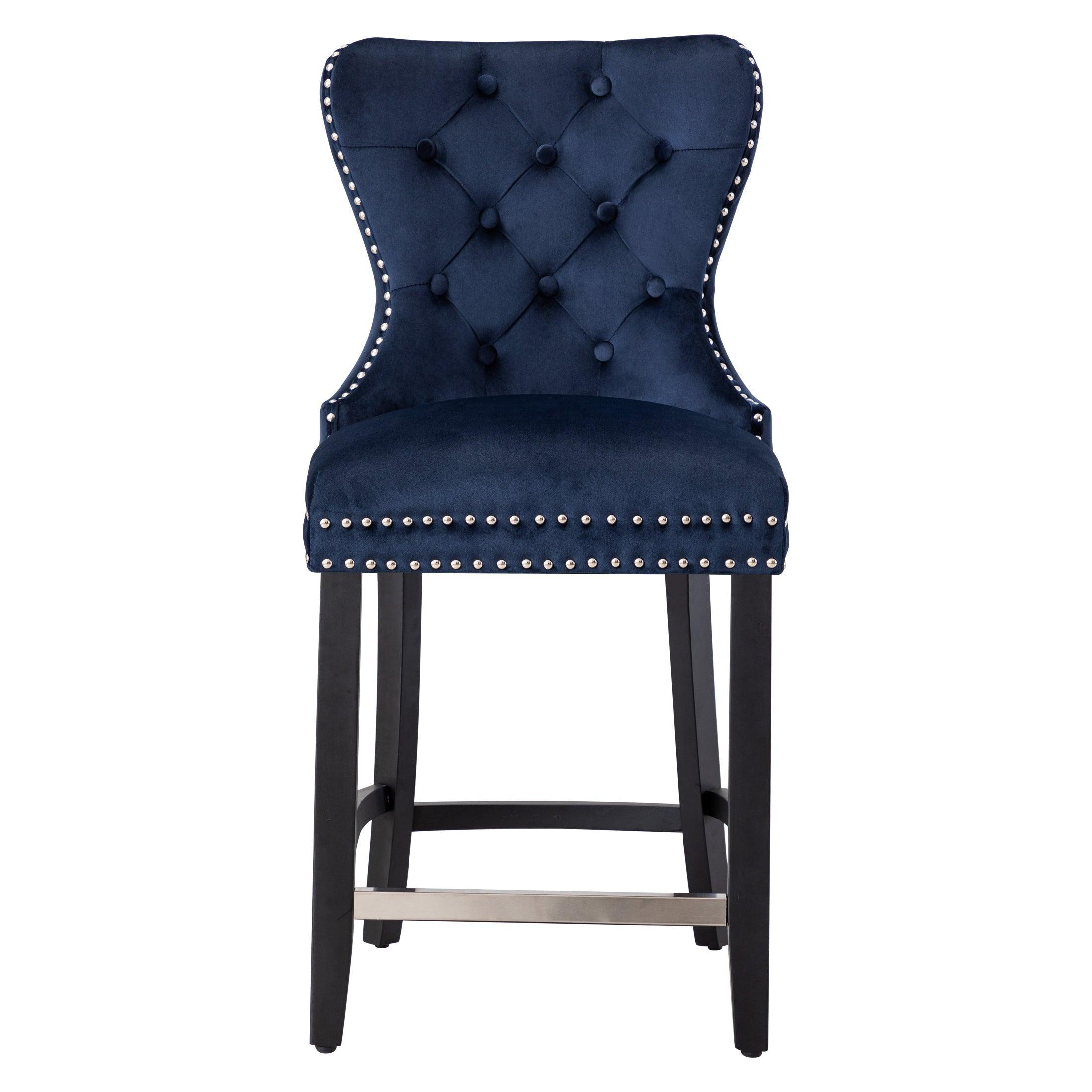 Hank 24" Tufted Velvet Bar Stool, Black/Velvet Navy Blue