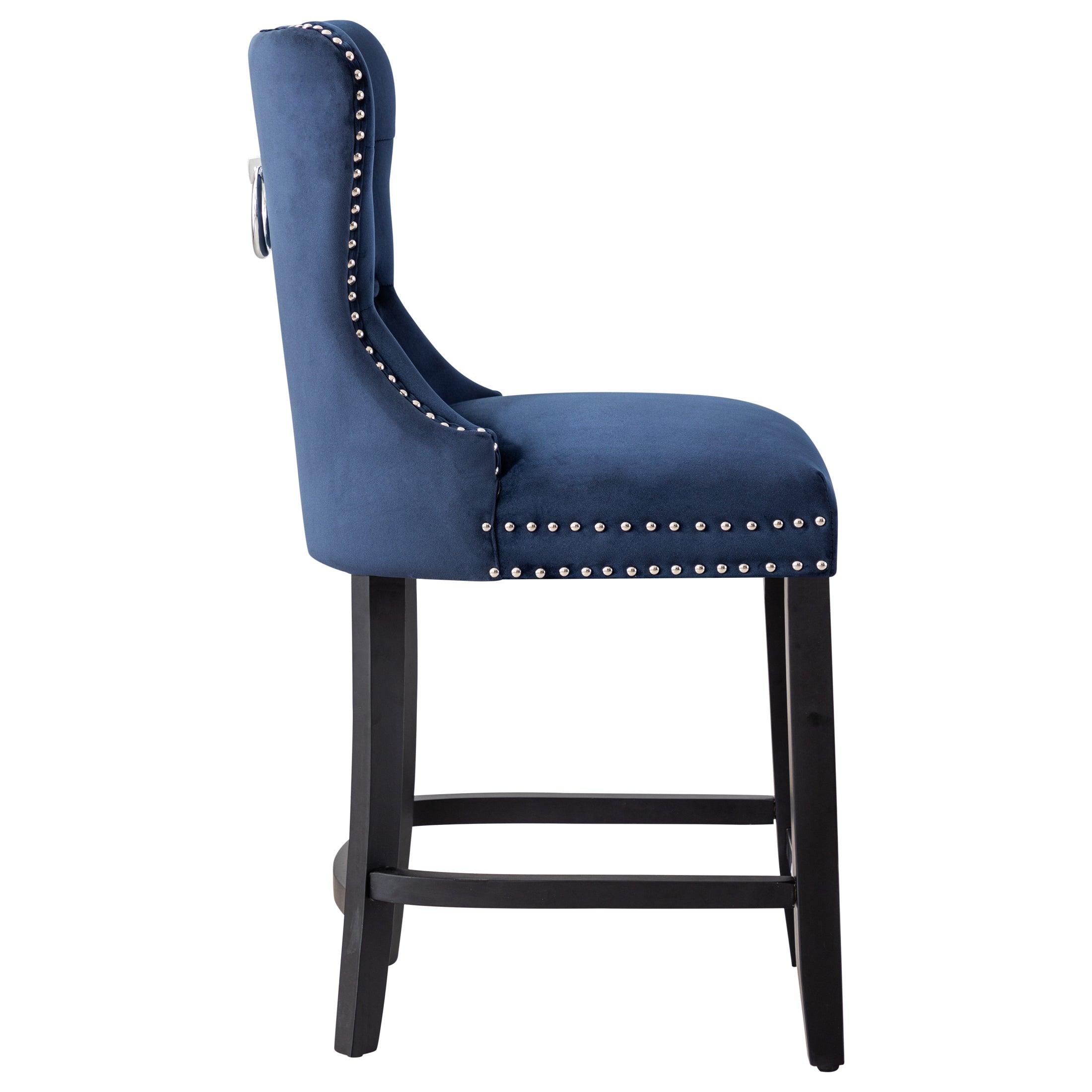 Hank 24" Tufted Velvet Bar Stool, Black/Velvet Navy Blue