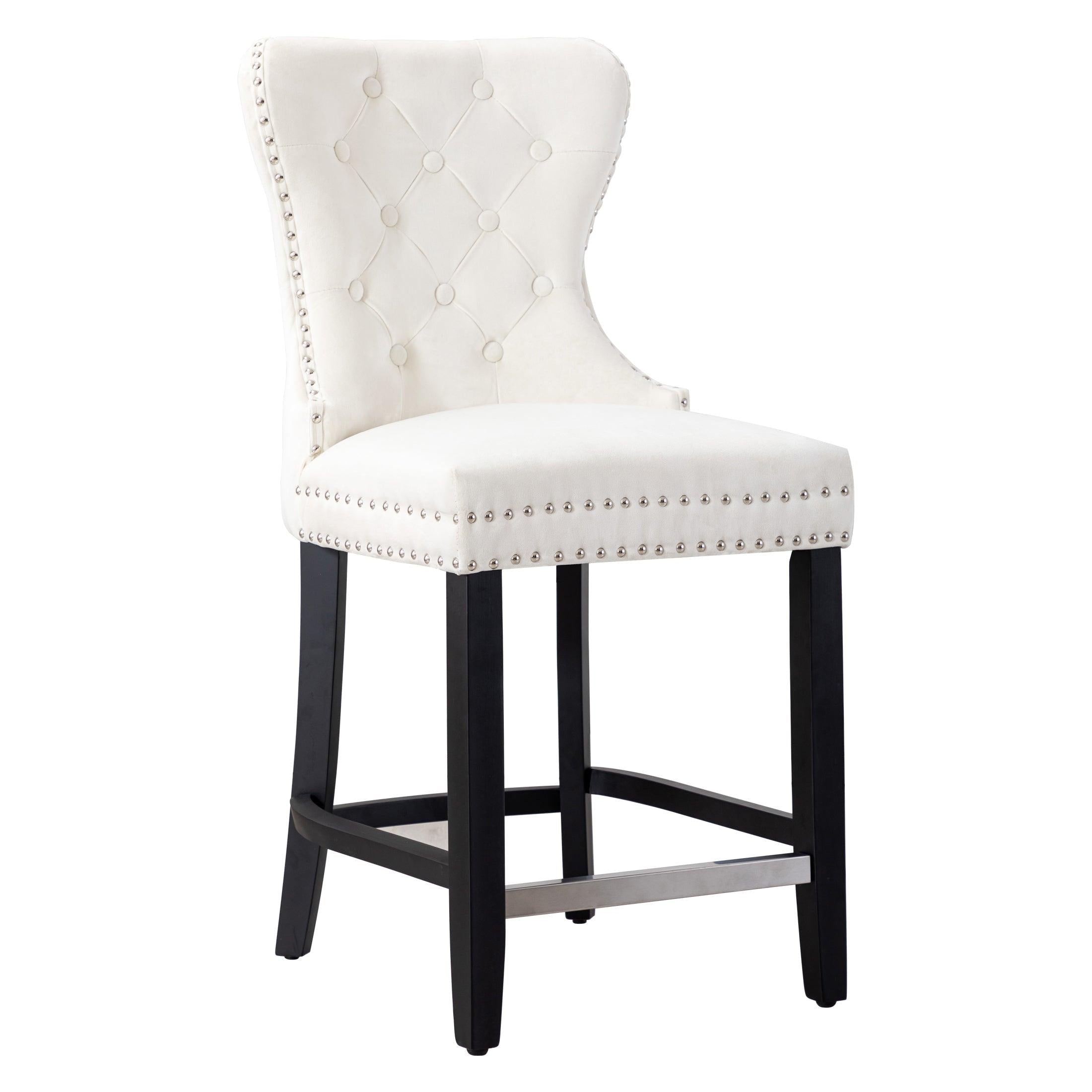 Hank 24" Tufted Velvet Bar Stool, Black/Velvet Cream