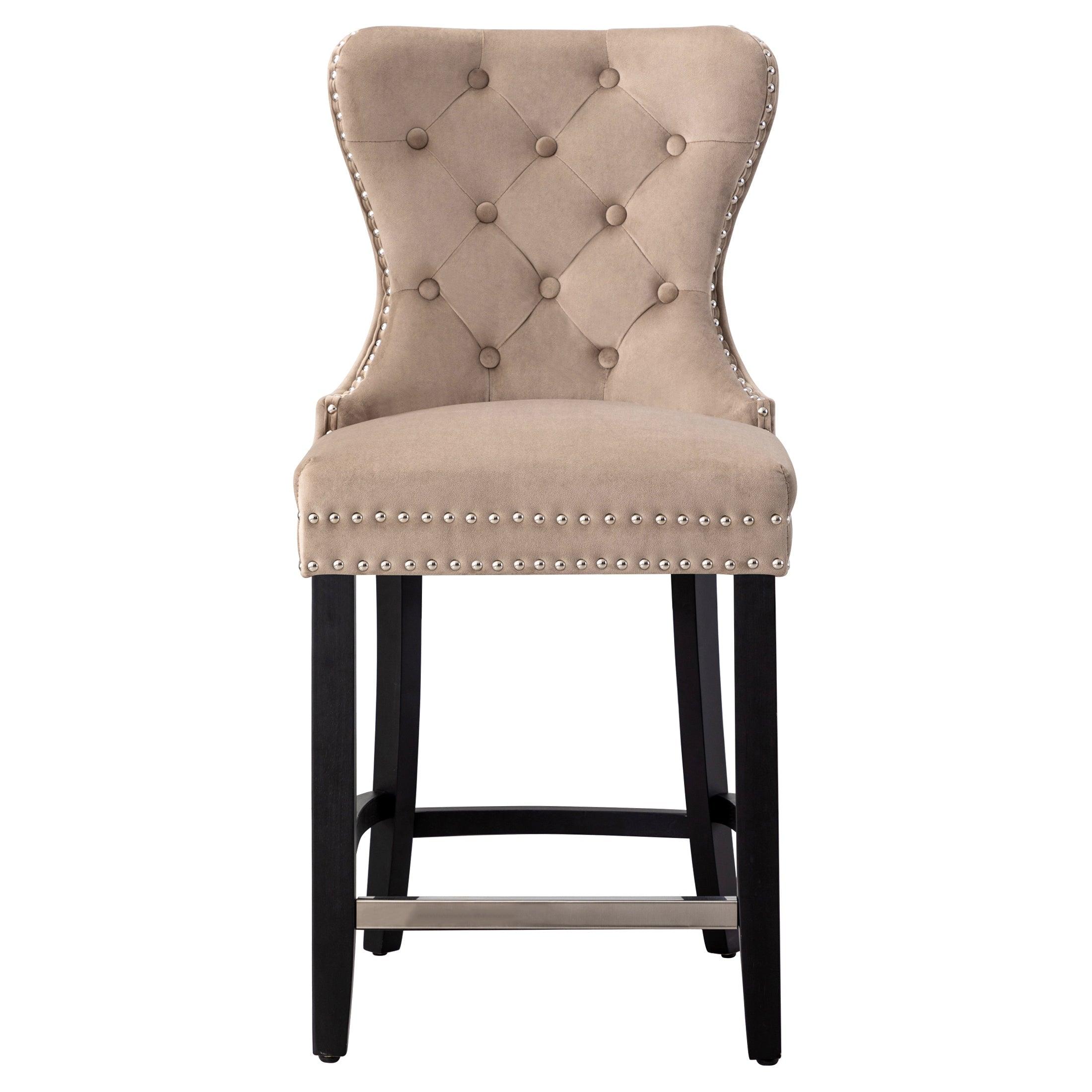 Hank 24" Tufted Velvet Bar Stool, Black/Velvet Taupe