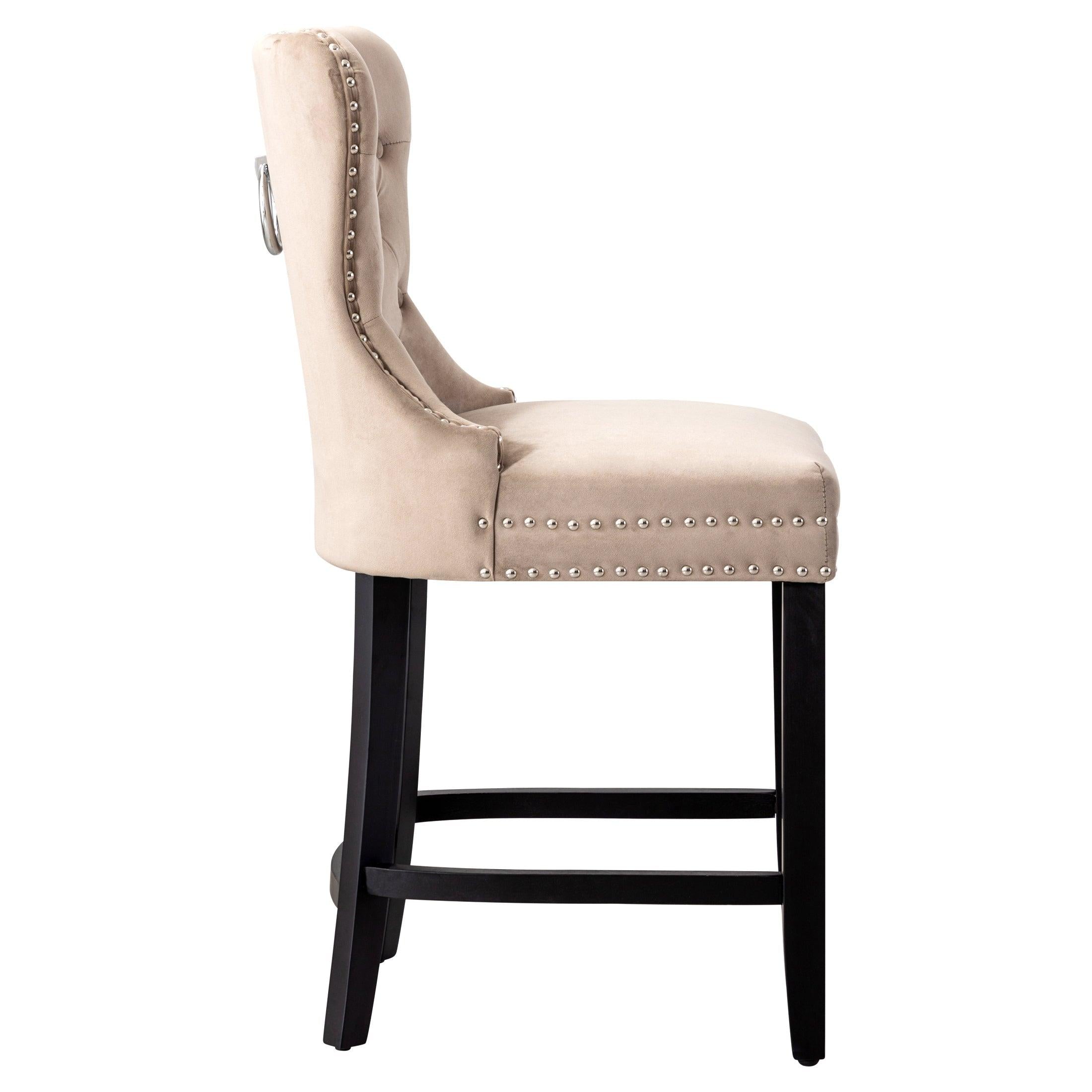 Hank 24" Tufted Velvet Bar Stool, Black/Velvet Taupe