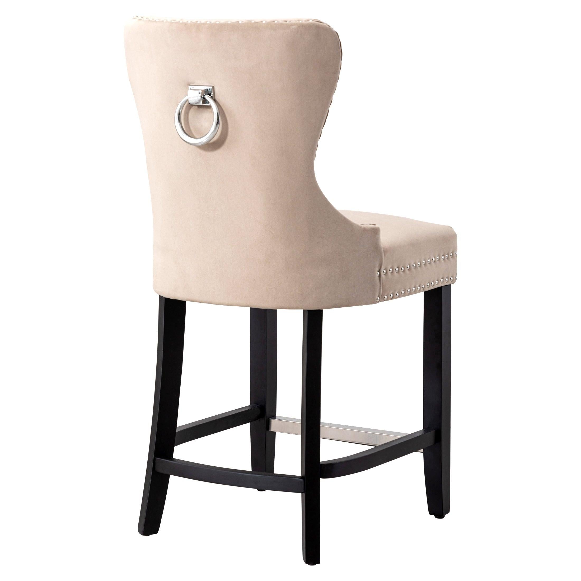 Hank 24" Tufted Velvet Bar Stool, Black/Velvet Taupe