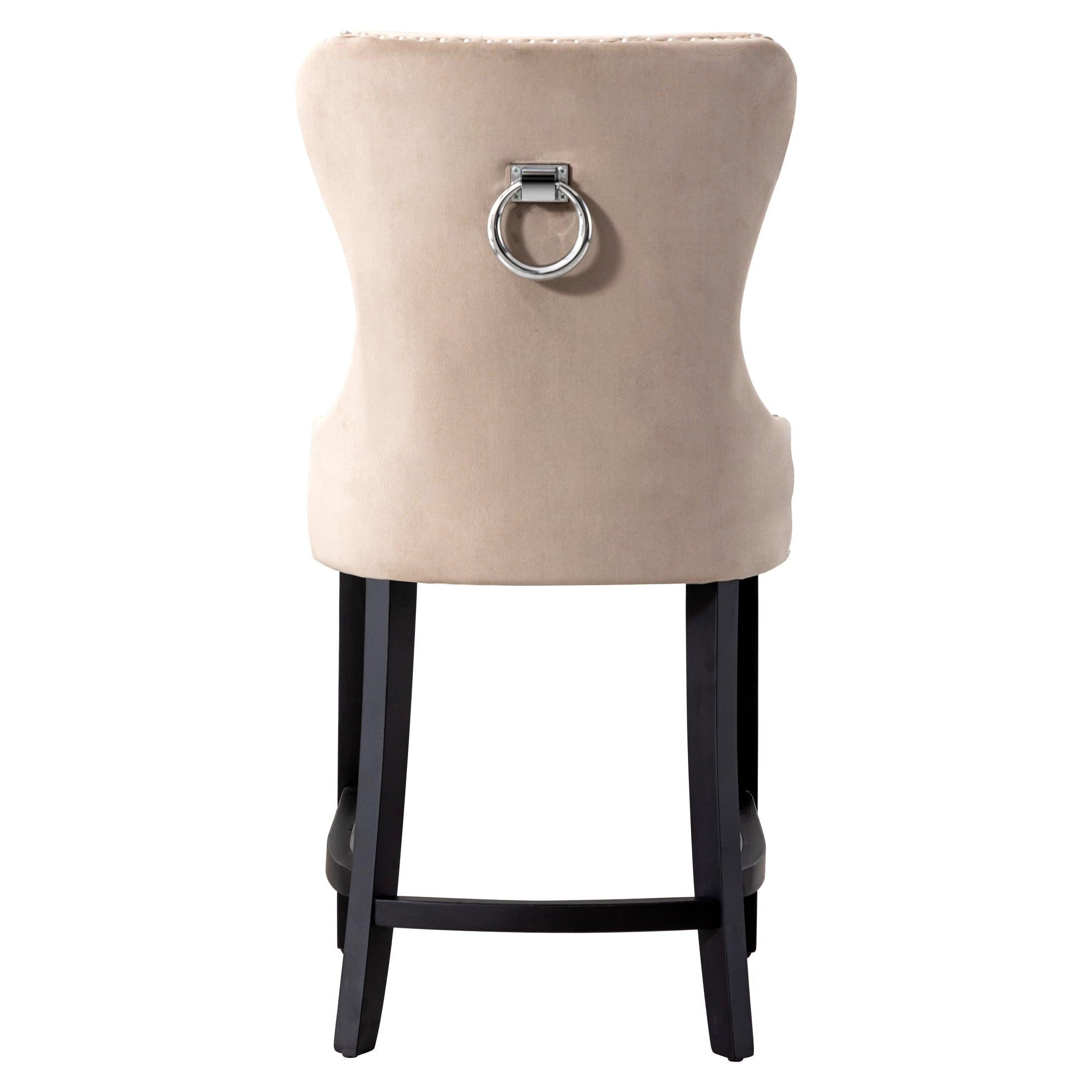 Hank 24" Tufted Velvet Bar Stool, Black/Velvet Taupe