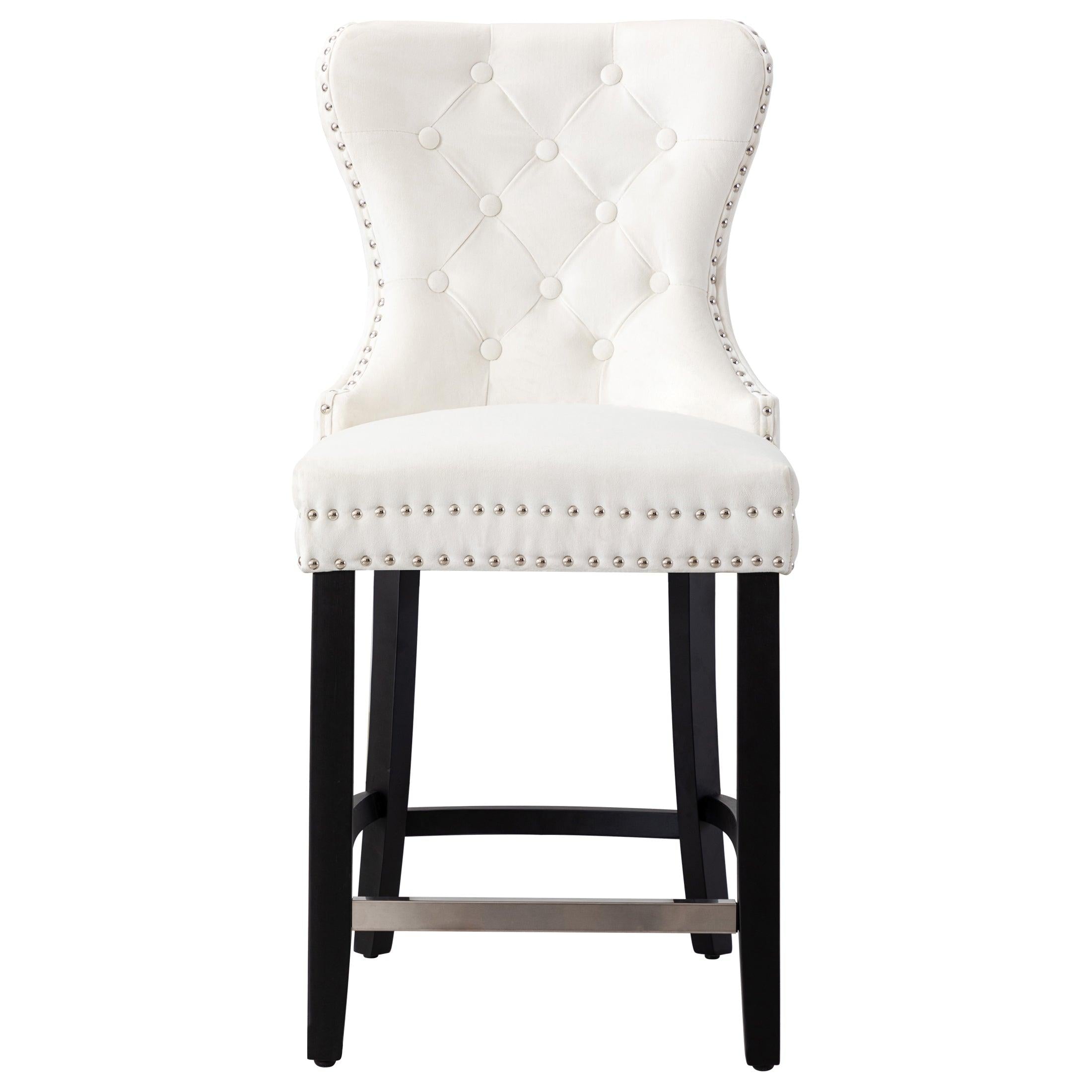 Hank 24" Tufted Velvet Bar Stool, Black/Velvet Cream