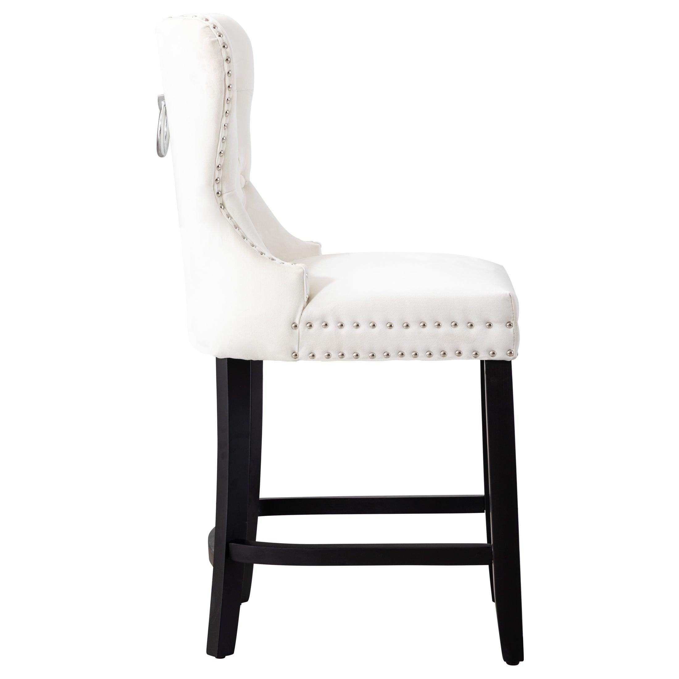 Hank 24" Tufted Velvet Bar Stool, Black/Velvet Cream