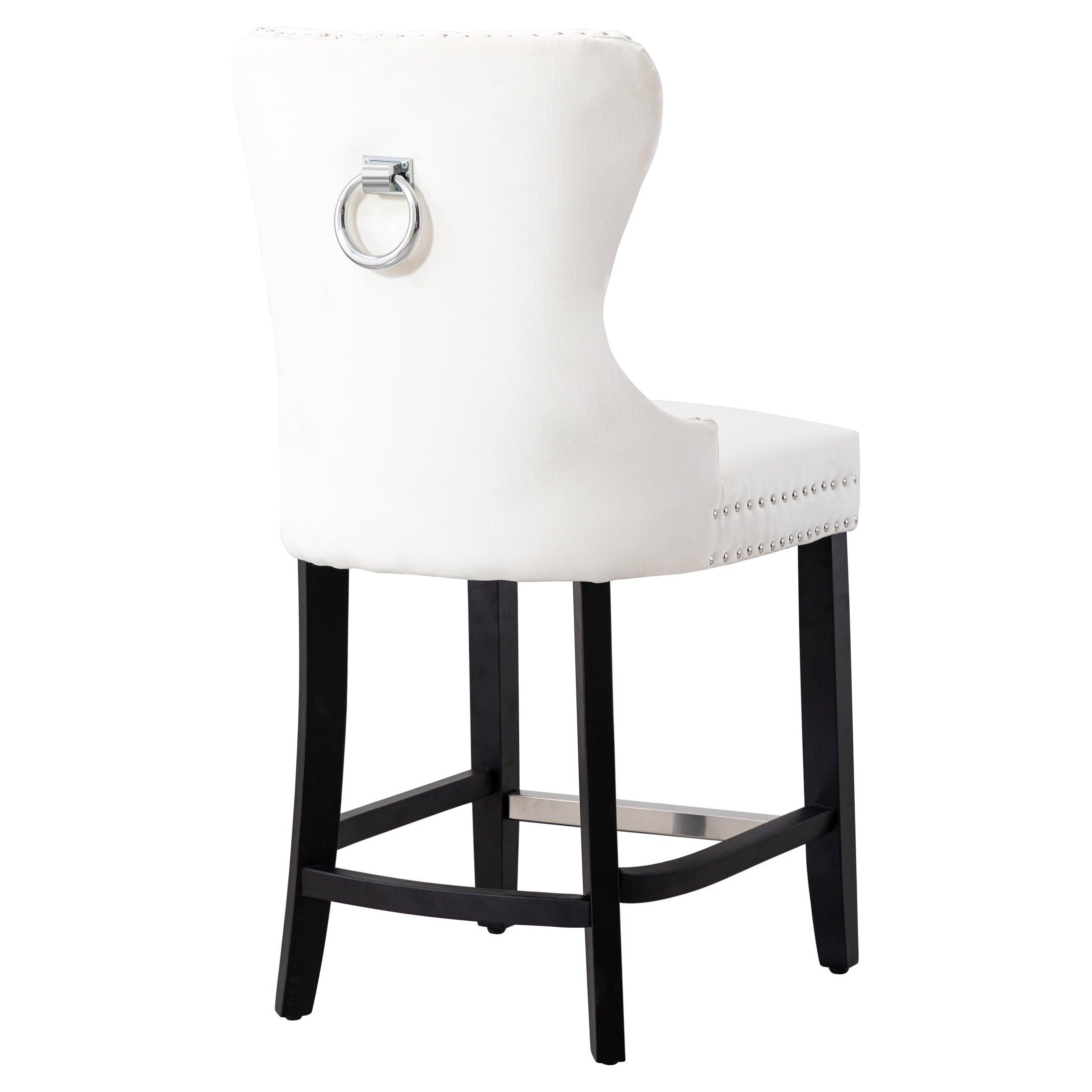 Hank 24" Tufted Velvet Bar Stool, Black/Velvet Cream