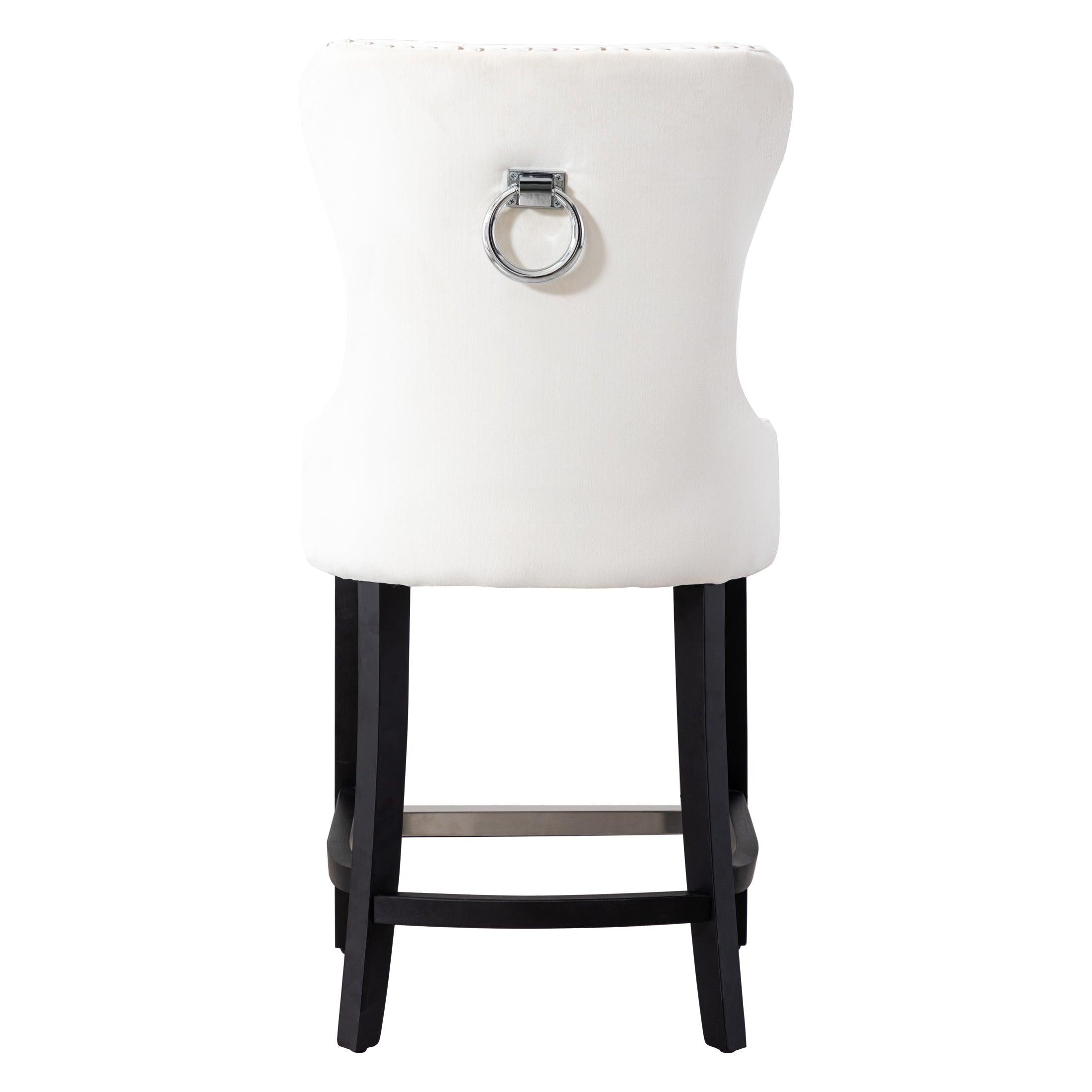 Hank 24" Tufted Velvet Bar Stool, Black/Velvet Cream