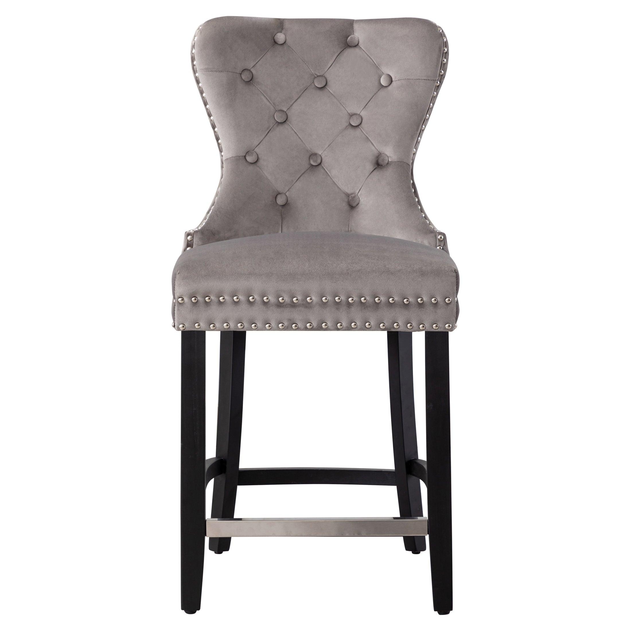 Hank 24" Tufted Velvet Bar Stool, Black/Velvet Gray