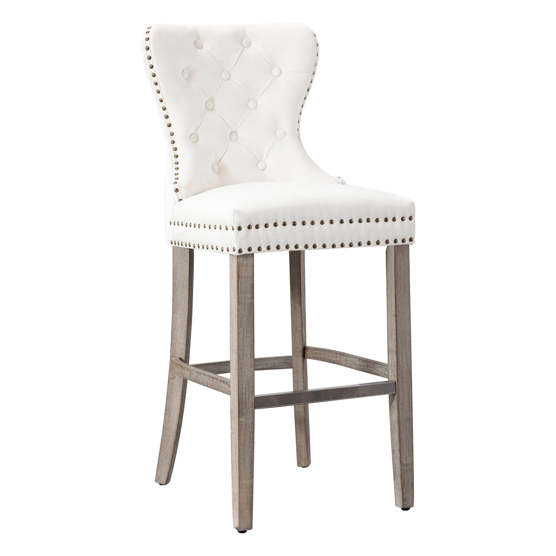 Hank 29" Tufted Velvet Counter Stool, Antique Gray/Velvet Cream