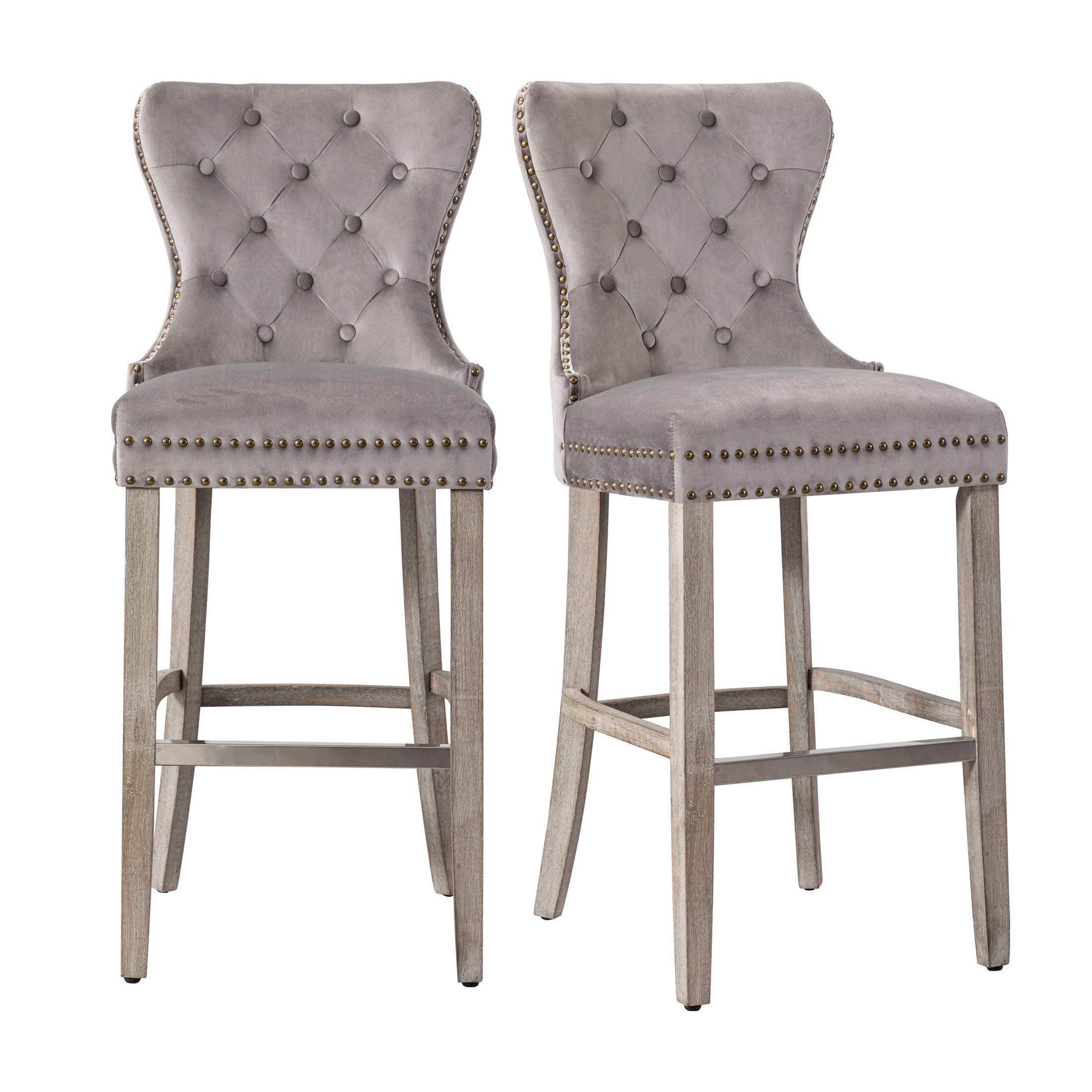 Hank 29" Tufted Velvet Counter Stool (Set of 2) Antique Gray/Velvet Gray