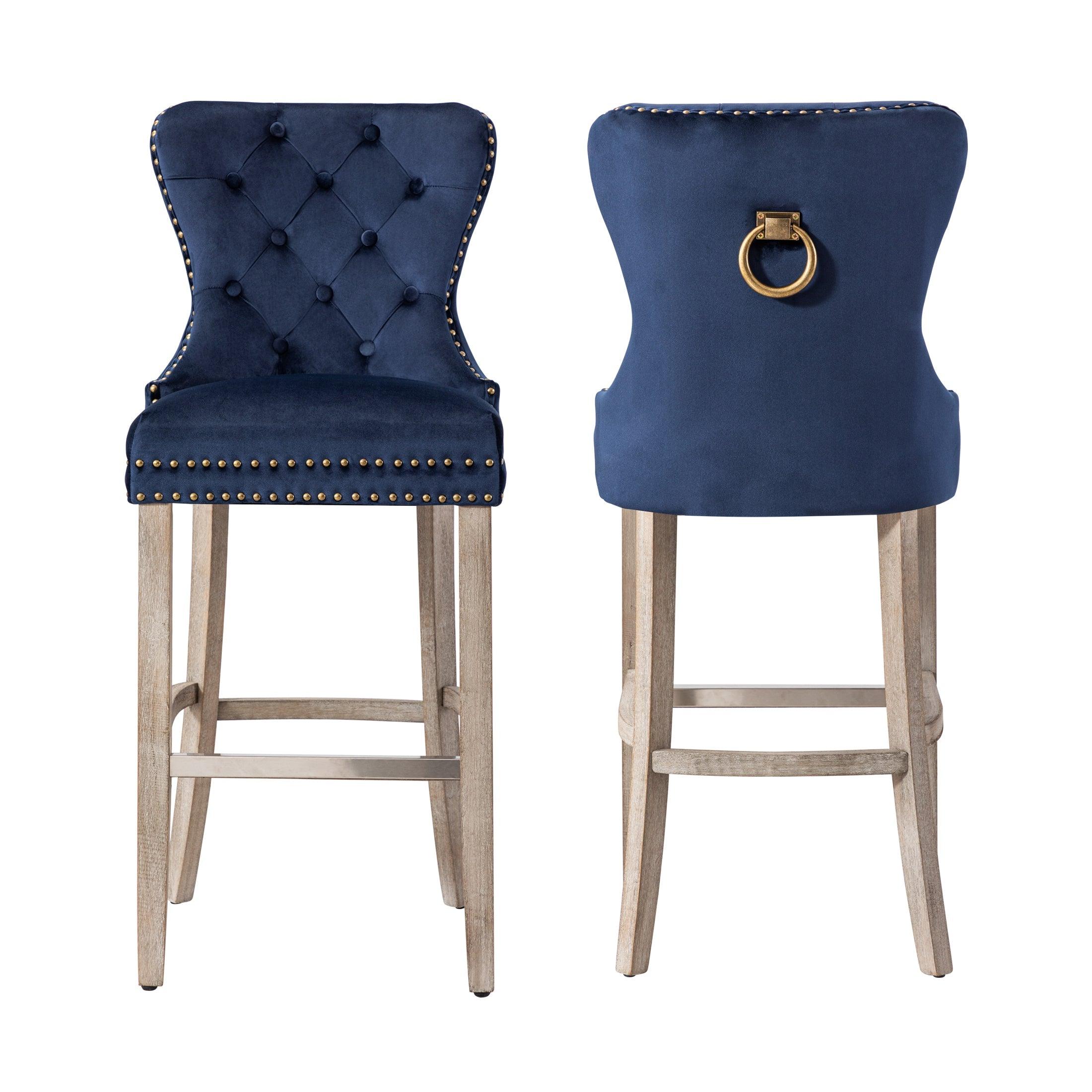 Hank 29" Tufted Velvet Counter Stool (Set of 2) Antique Gray/Velvet Navy Blue