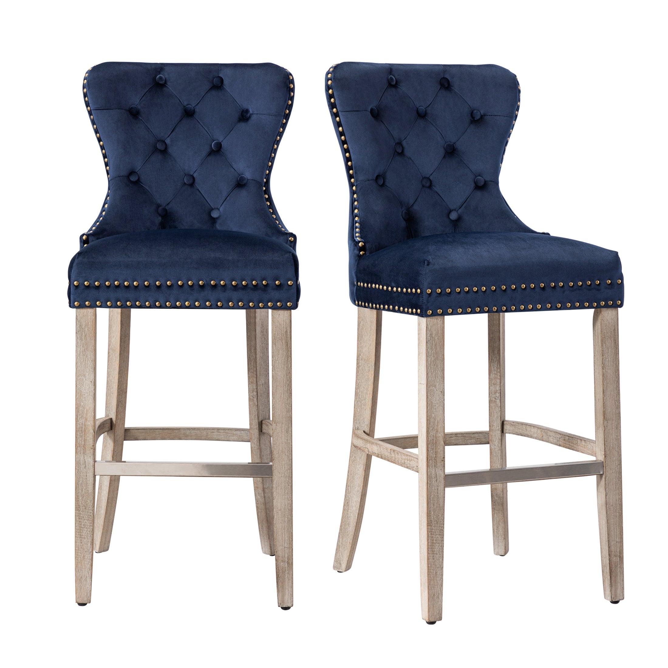 Hank 29" Tufted Velvet Counter Stool (Set of 2) Antique Gray/Velvet Navy Blue