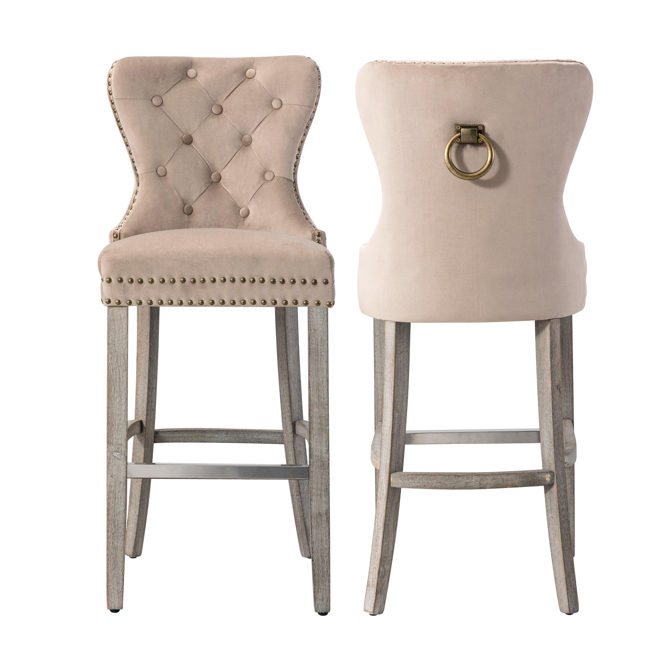 Hank 29" Tufted Velvet Counter Stool (Set of 2) Antique Gray/Velvet Taupe