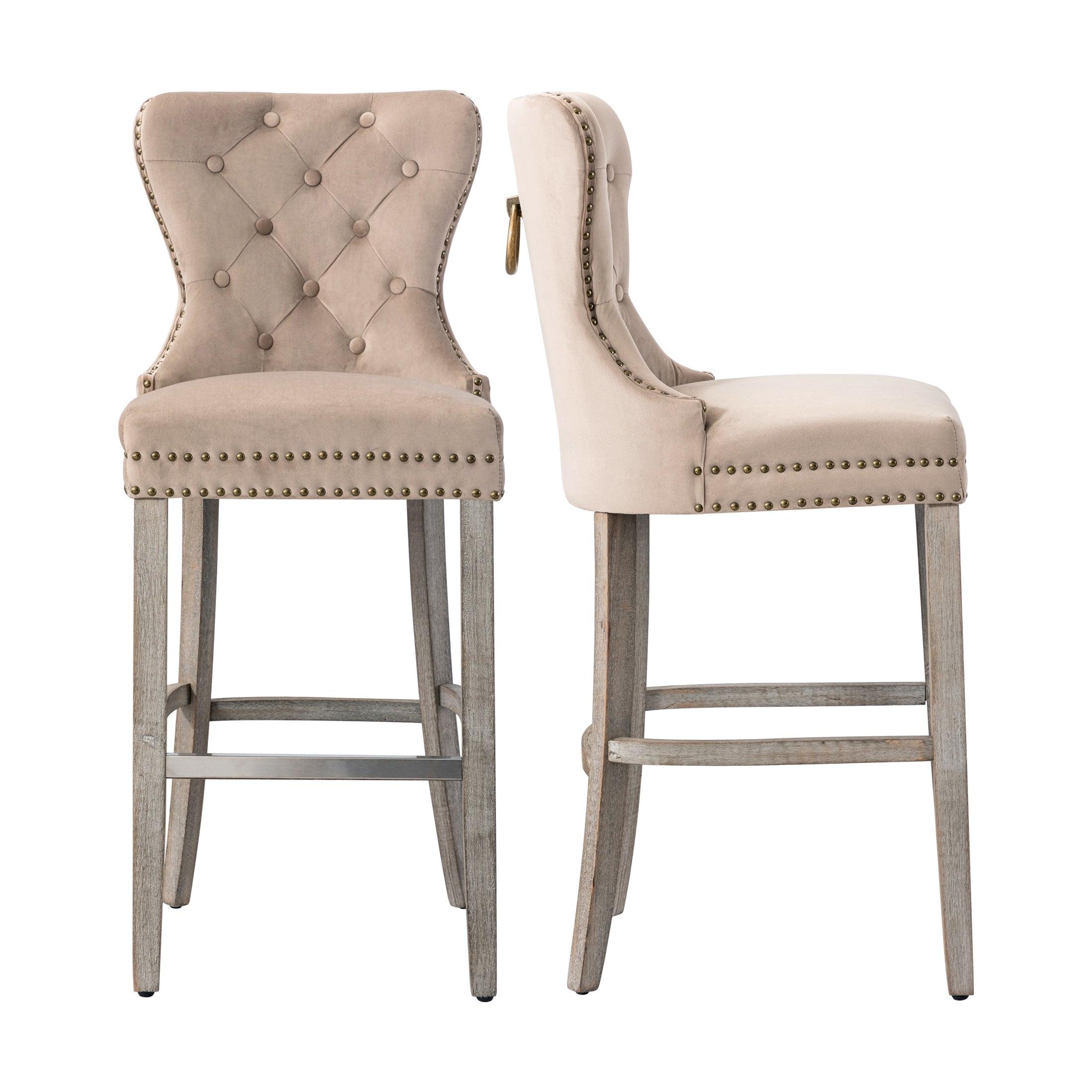 Hank 29" Tufted Velvet Counter Stool (Set of 2) Antique Gray/Velvet Taupe