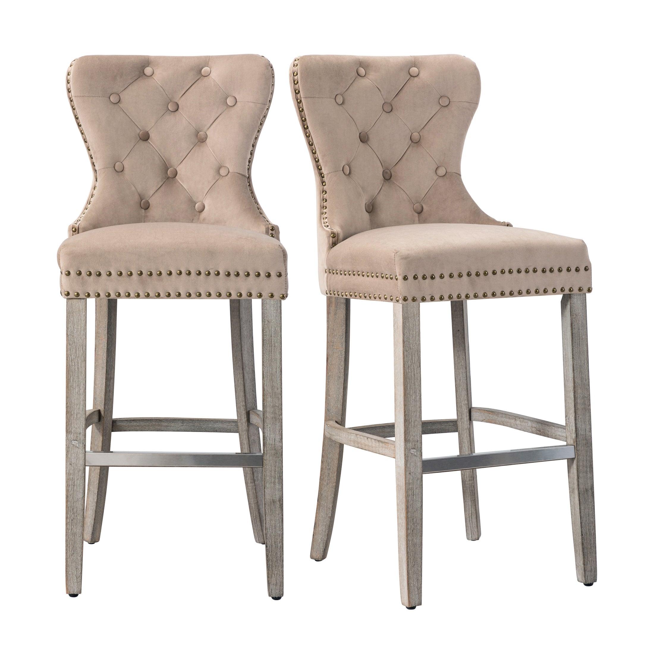 Hank 29" Tufted Velvet Counter Stool (Set of 2) Antique Gray/Velvet Taupe