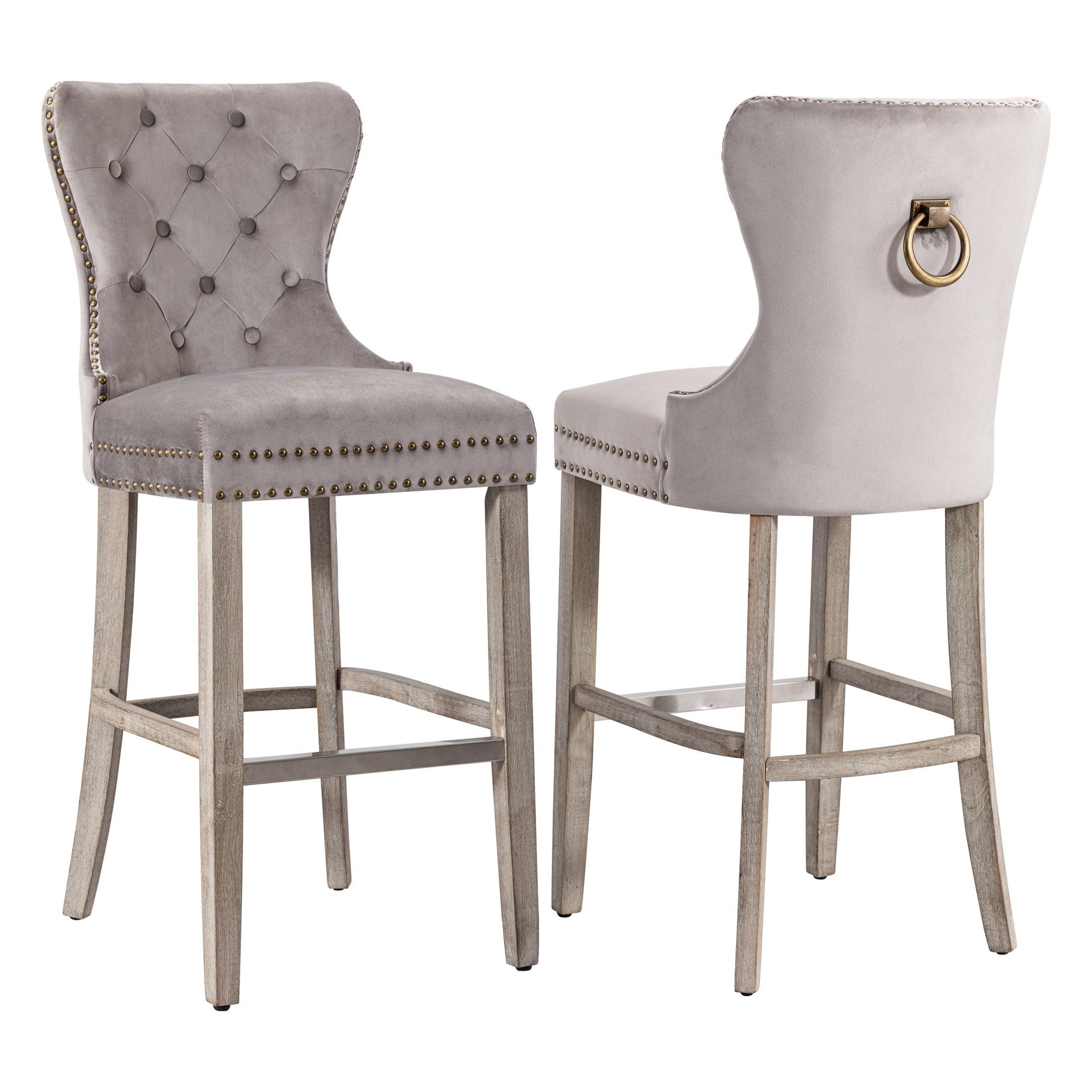 Hank 29" Tufted Velvet Counter Stool (Set of 2) Antique Gray/Velvet Gray