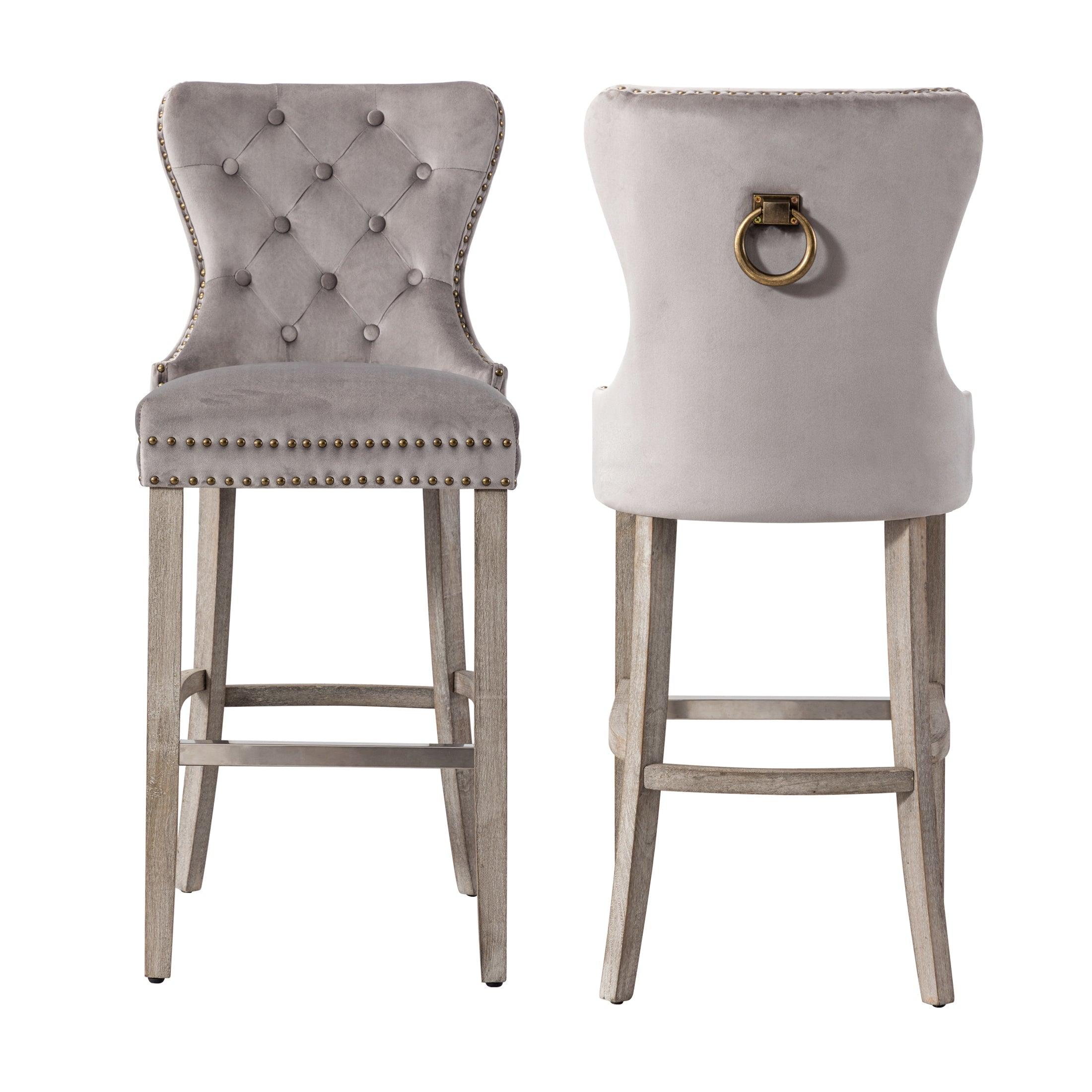 Hank 29" Tufted Velvet Counter Stool (Set of 2) Antique Gray/Velvet Gray