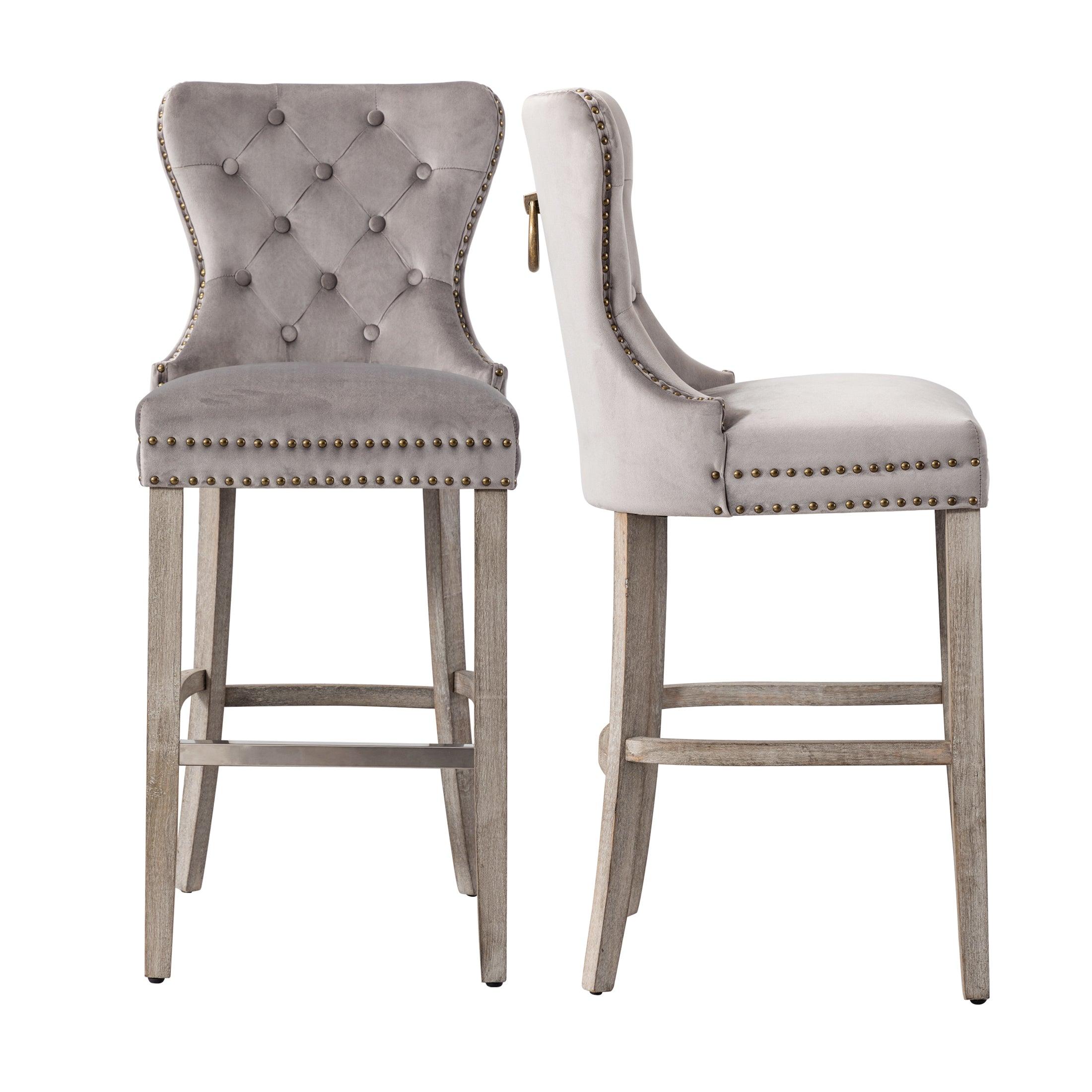 Hank 29" Tufted Velvet Counter Stool (Set of 2) Antique Gray/Velvet Gray