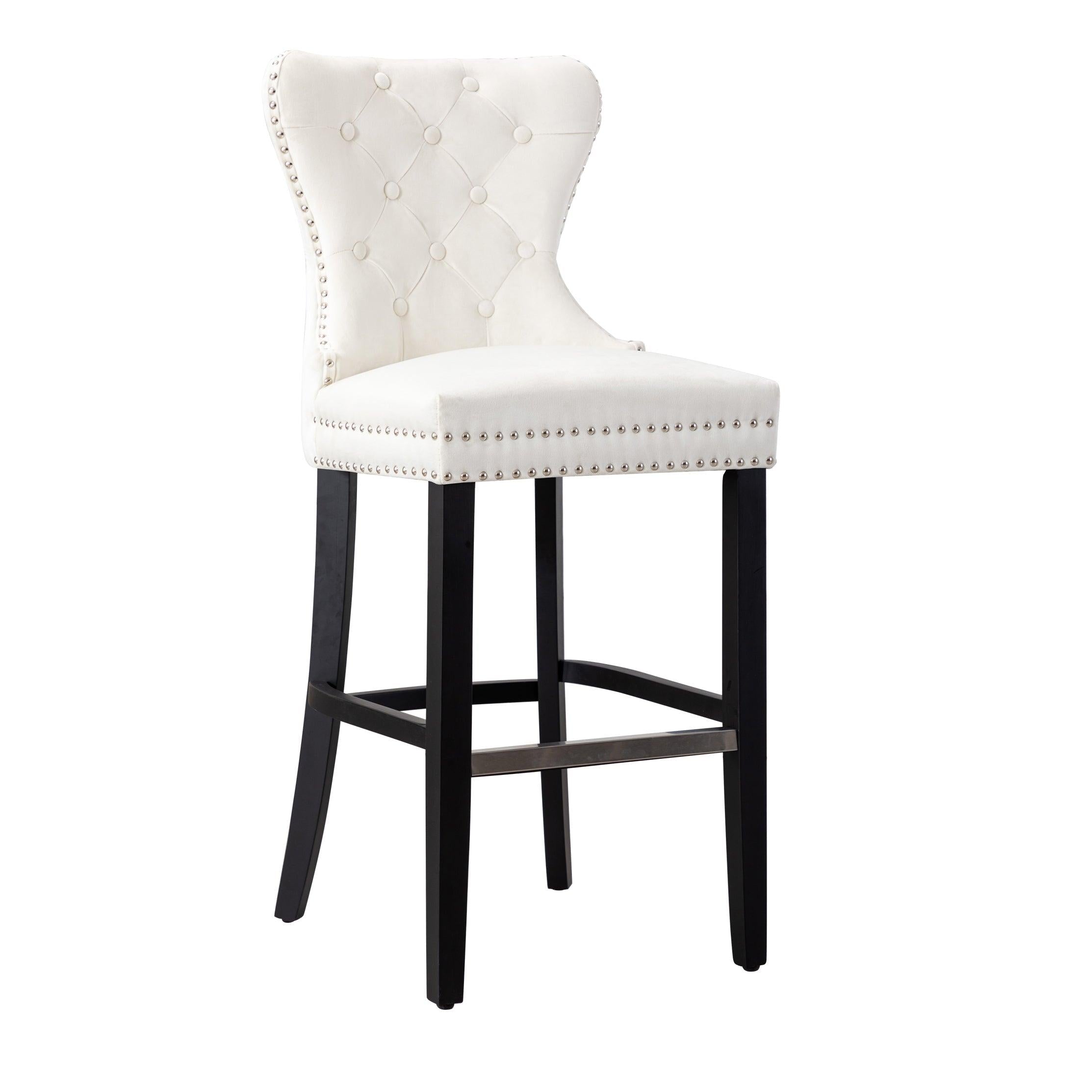 Hank 29" Tufted Velvet Counter Stool, Black/Velvet Cream