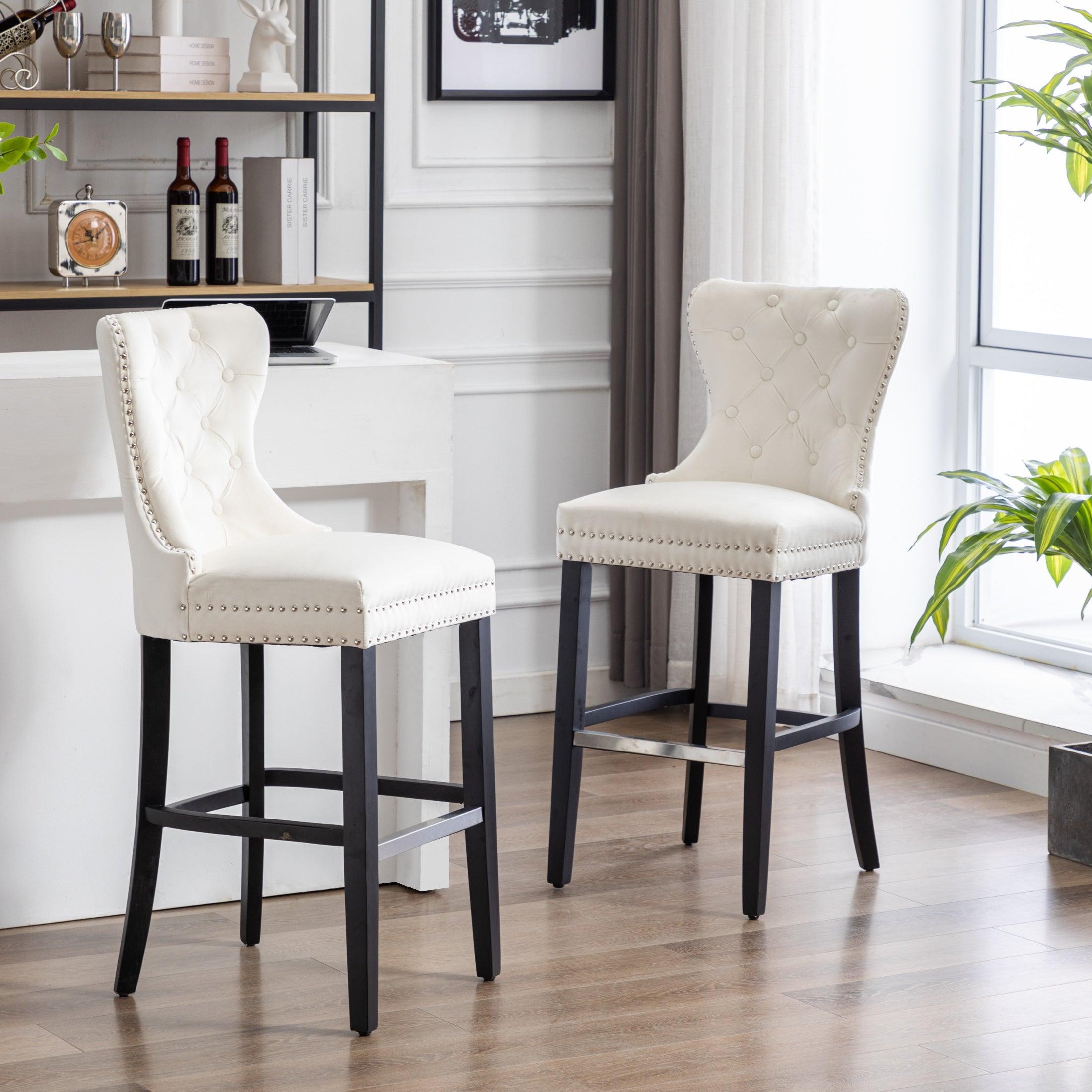 Hank 29" Tufted Velvet Counter Stool (Set of 2) Black/Velvet Cream